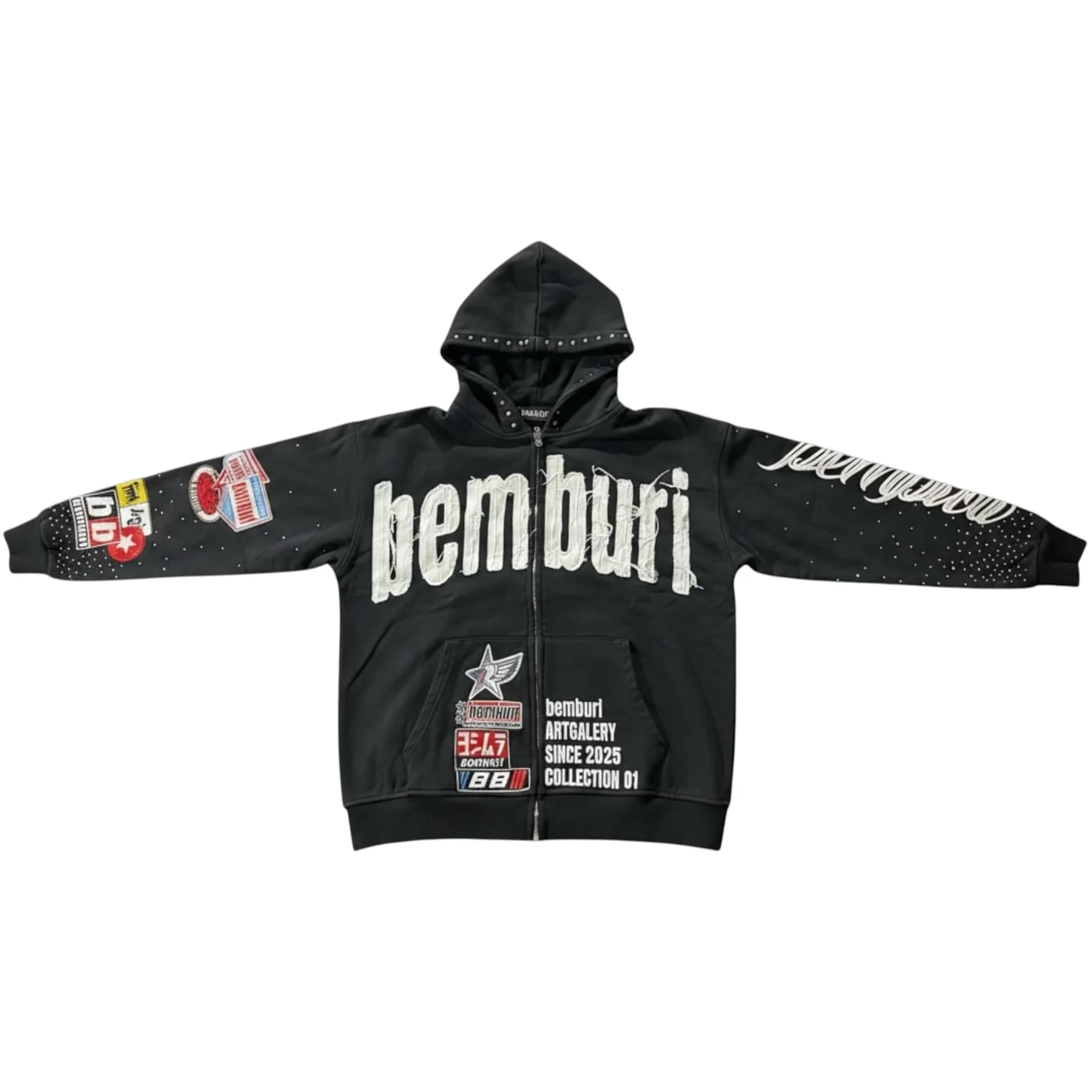 Bemburi Racing Zip Up Hoodie (Black) - Image 5