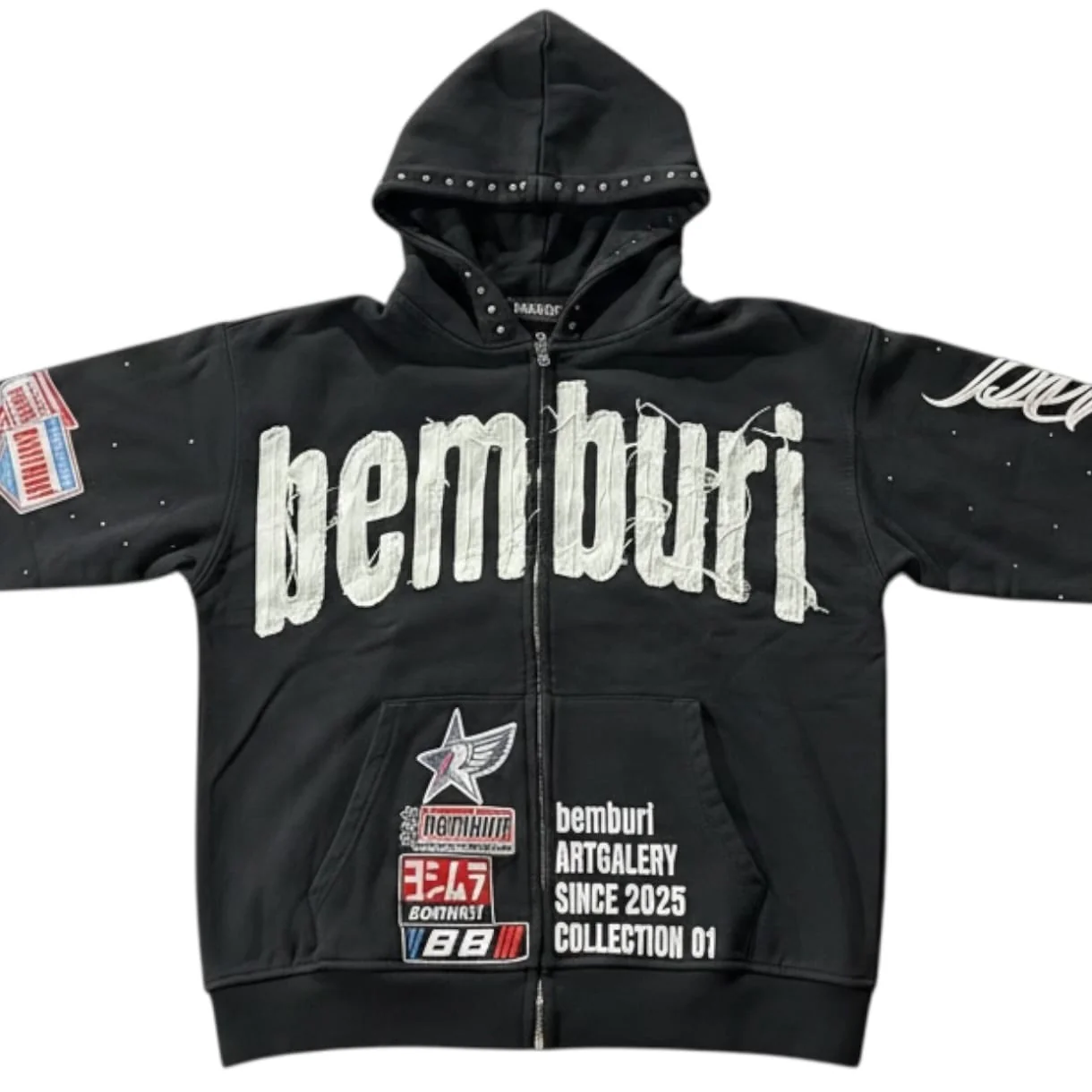 Bemburi Racing Zip Up Hoodie (Black) - Image 6