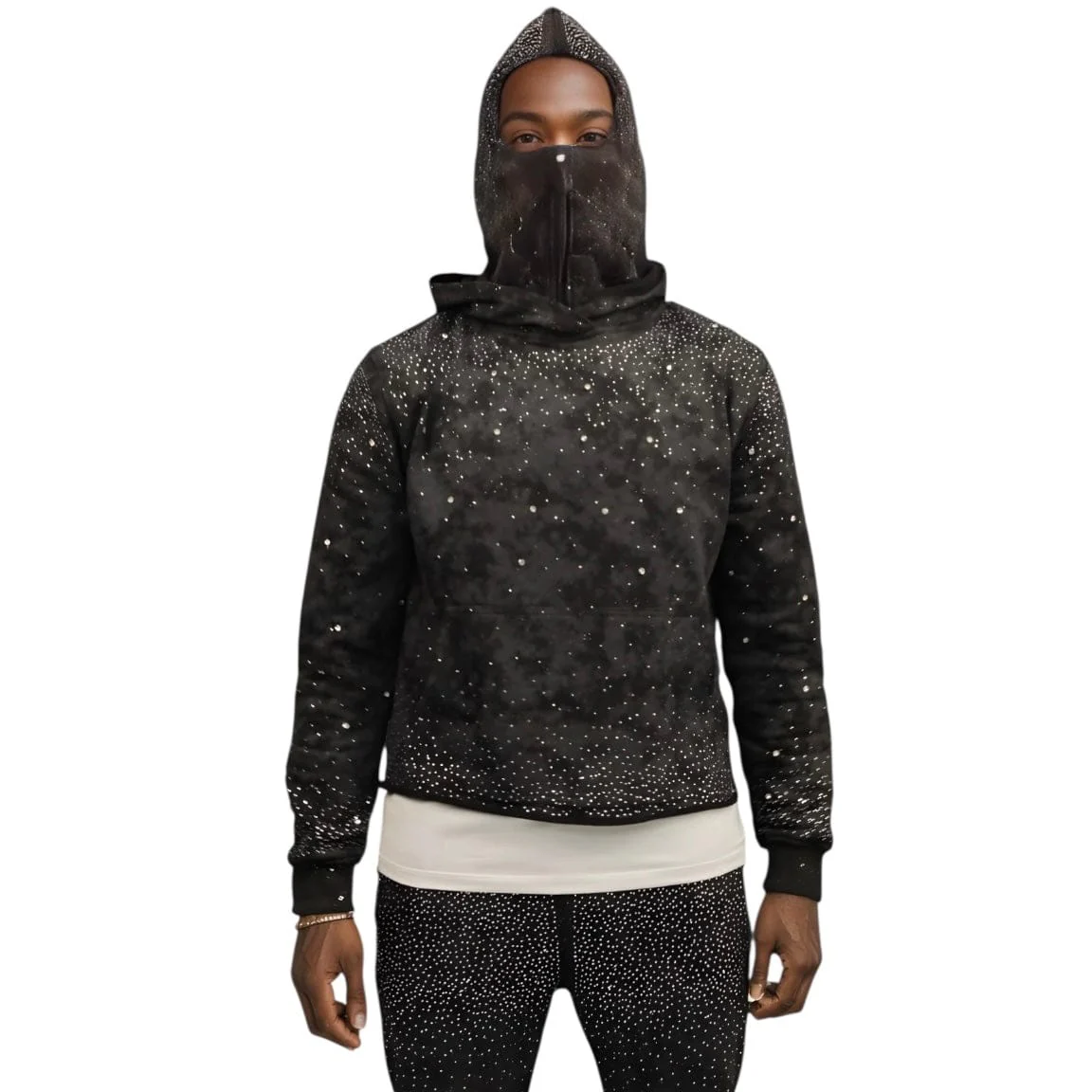 BKYS Stone Rivet Hoodie & Stacked Pants Set (Black) - Image 3