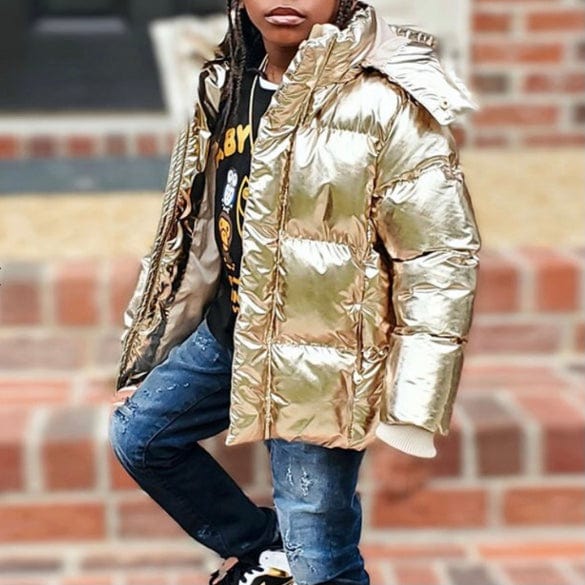 Boys Jordan Craig Metallic Hooded Bubble Jacket (Gold) 91542MB - Image 2