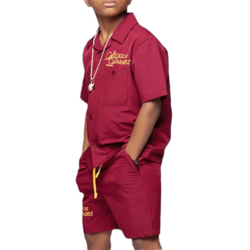 Boys Jordan Craig Oakland Mechanic Short & Shirt Set (Wine) 2061B-2061SB - Image 5