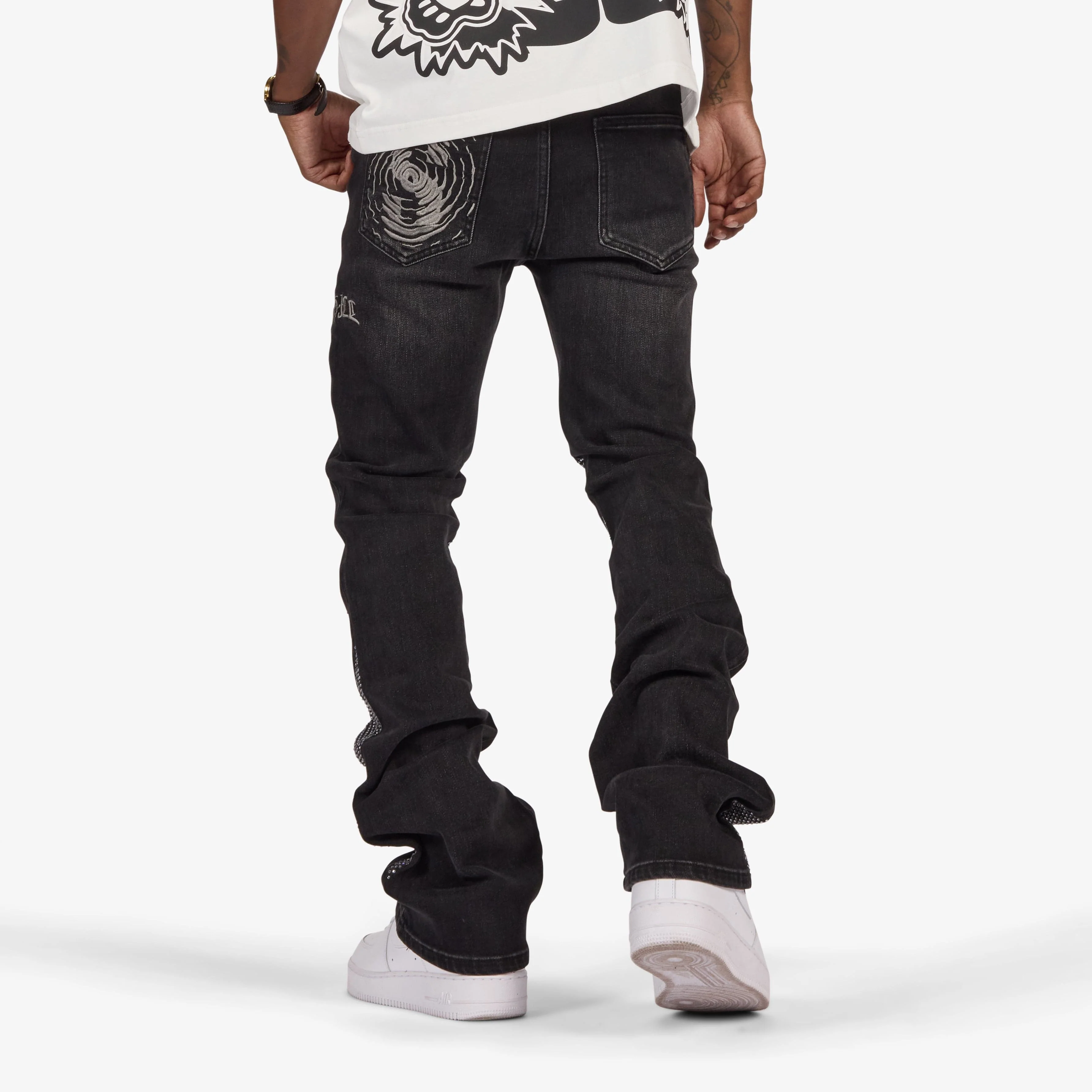 "Burn Pit" Rhinestone Stacked Jeans (black) - Image 3