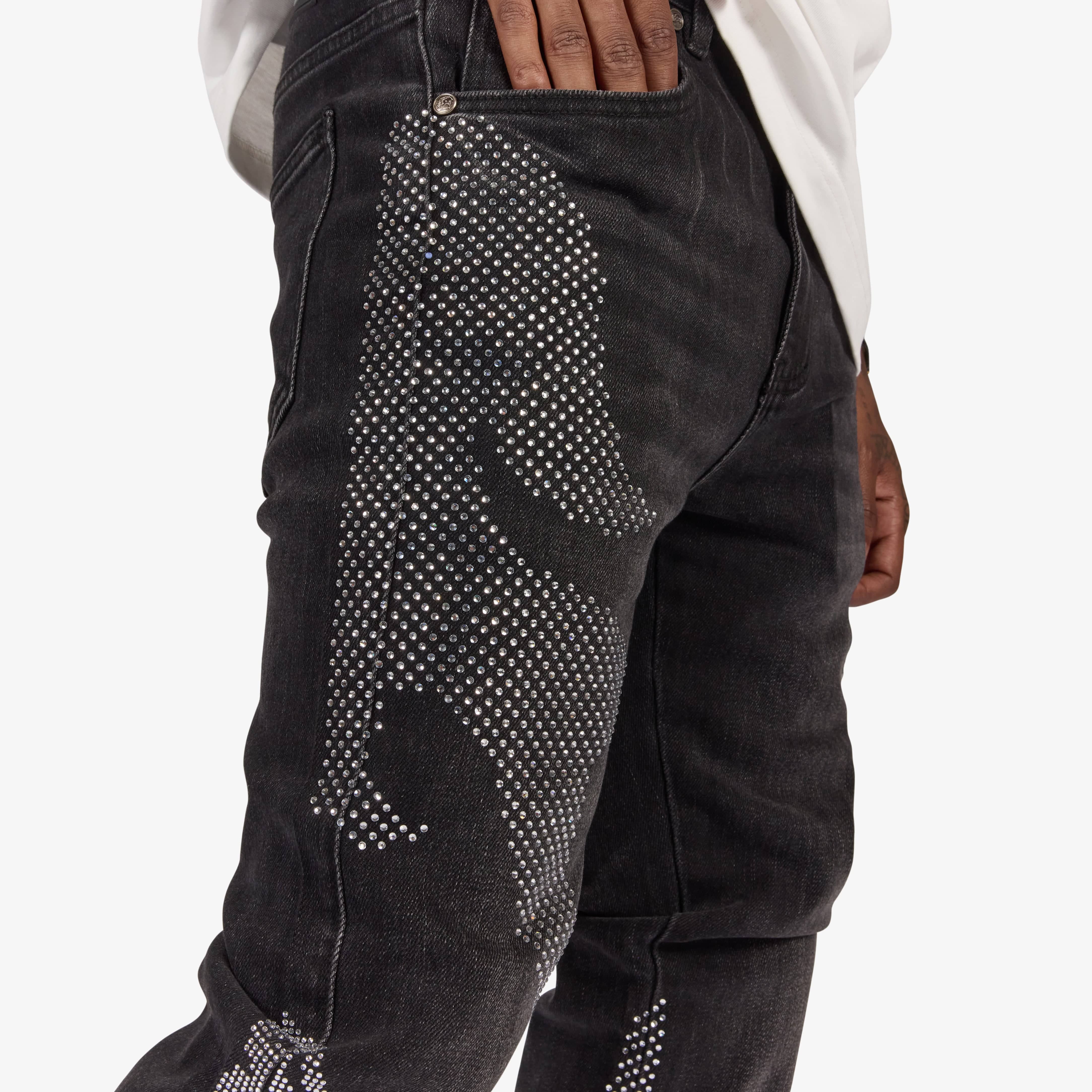 "Burn Pit" Rhinestone Stacked Jeans (black) - Image 6