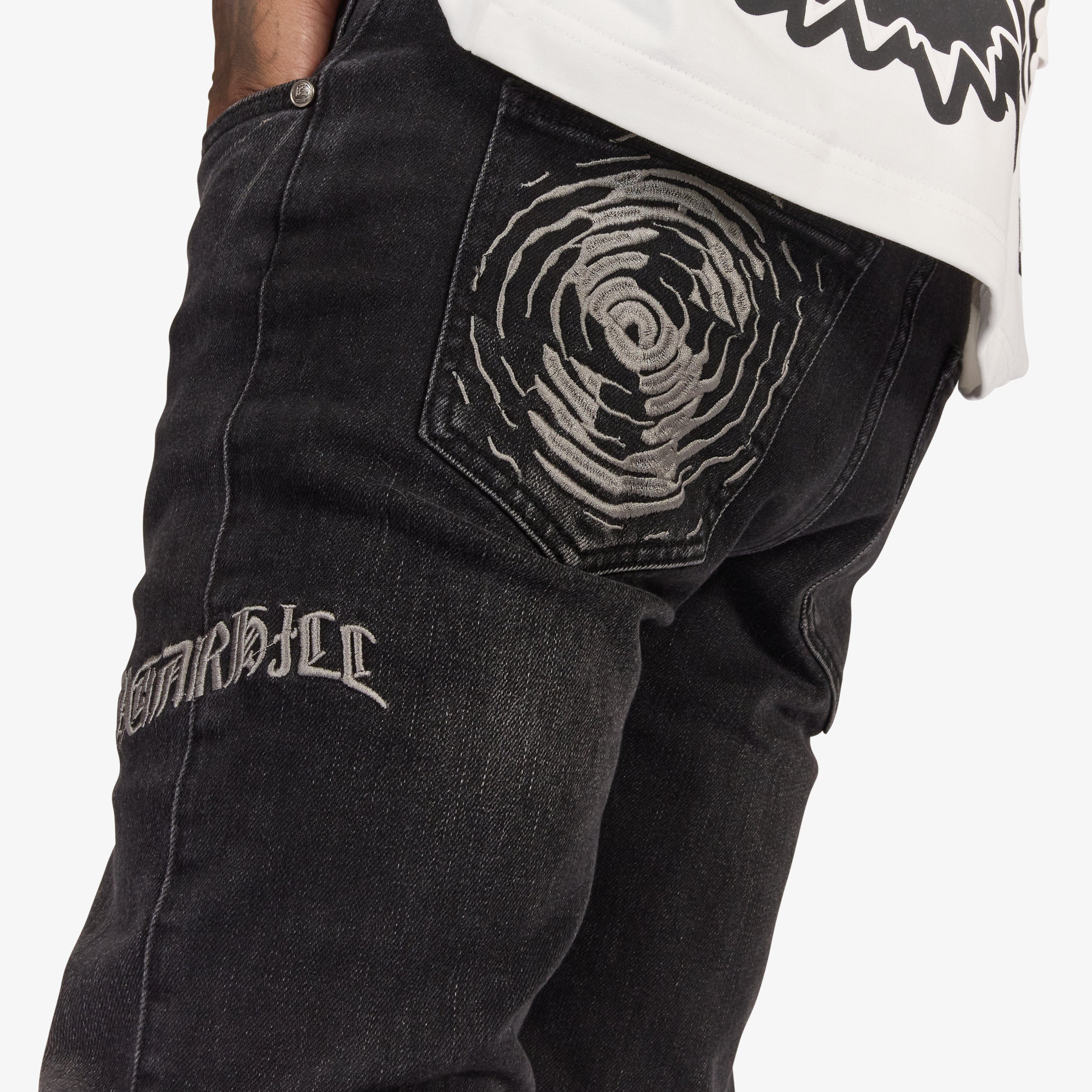 "Burn Pit" Rhinestone Stacked Jeans (black) - Image 7