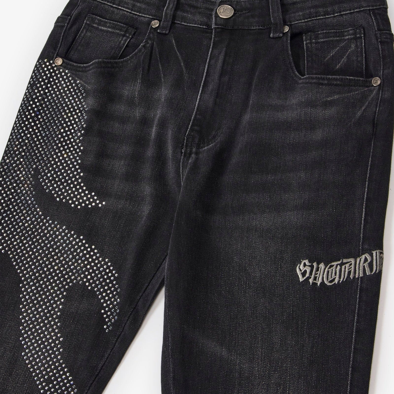 "Burn Pit" Rhinestone Stacked Jeans (black) - Image 8