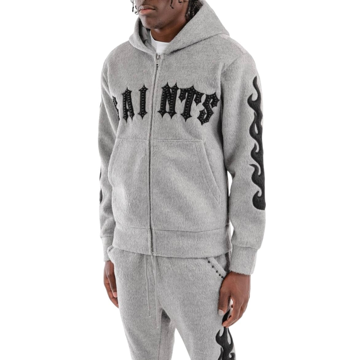 Copper Rivet Pearled Mohair Full Zip Hoodie & Pants Set (Gray) - Image 2