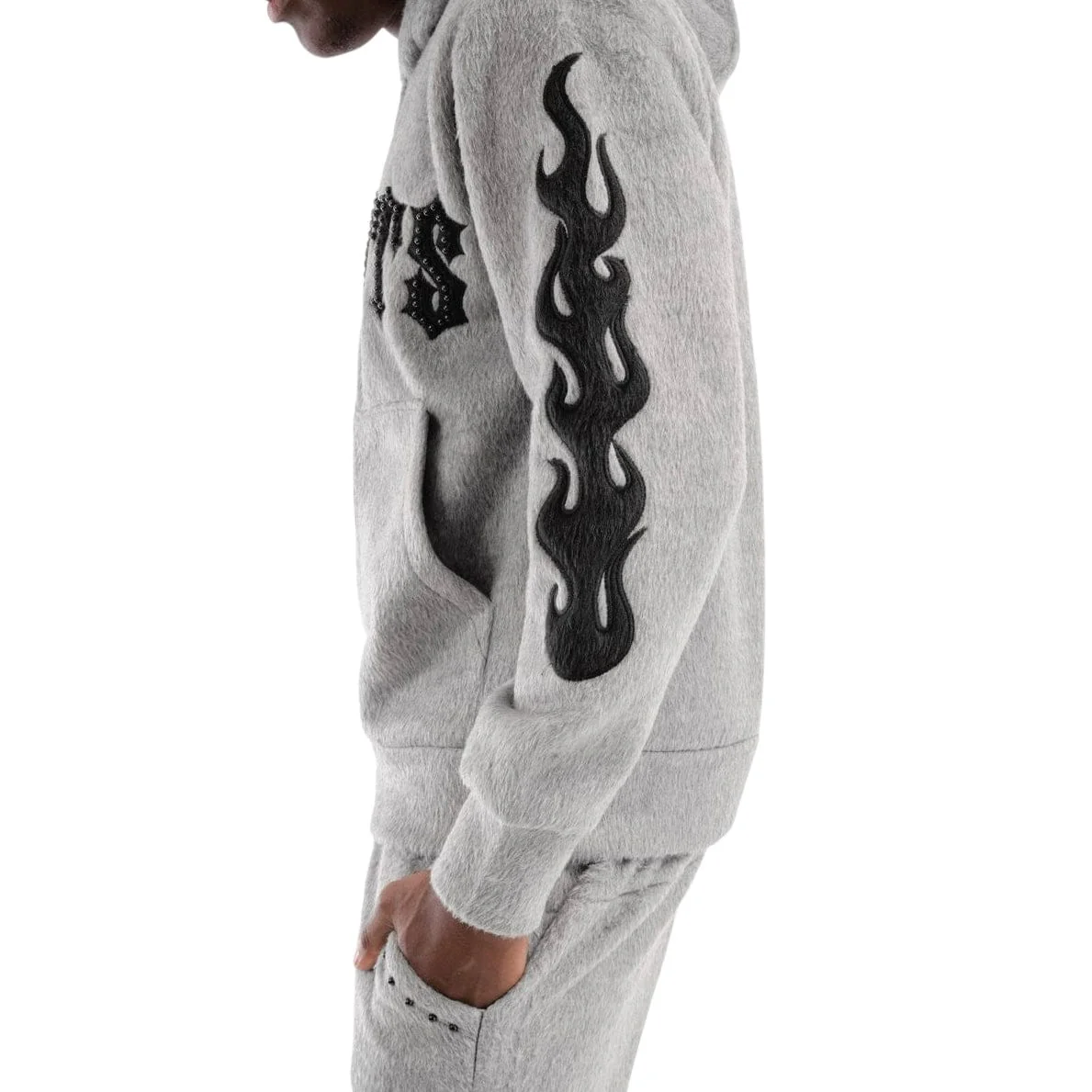 Copper Rivet Pearled Mohair Full Zip Hoodie & Pants Set (Gray) - Image 3