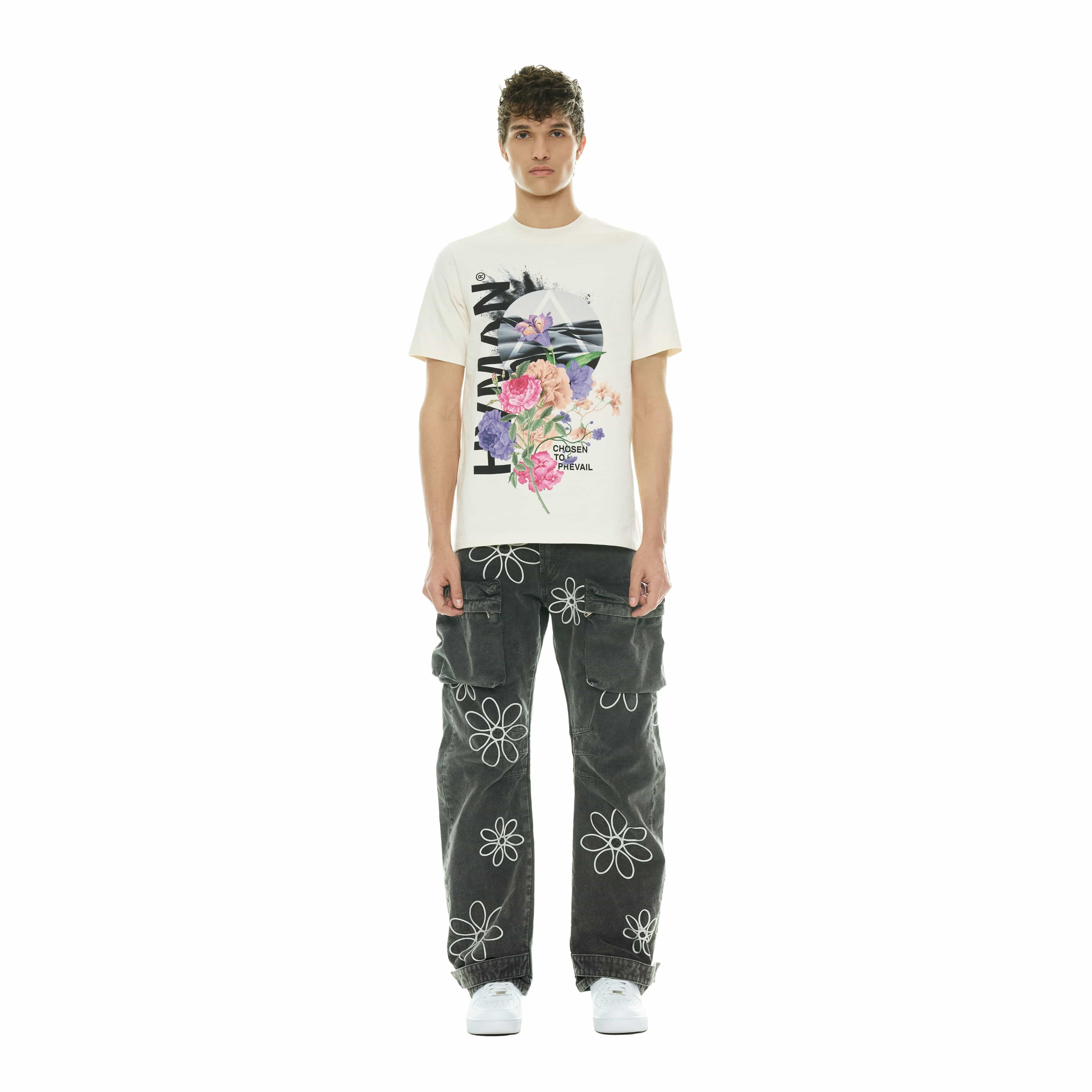 CREW NECK TEE "FLORAL" IN CLOUD - Image 3