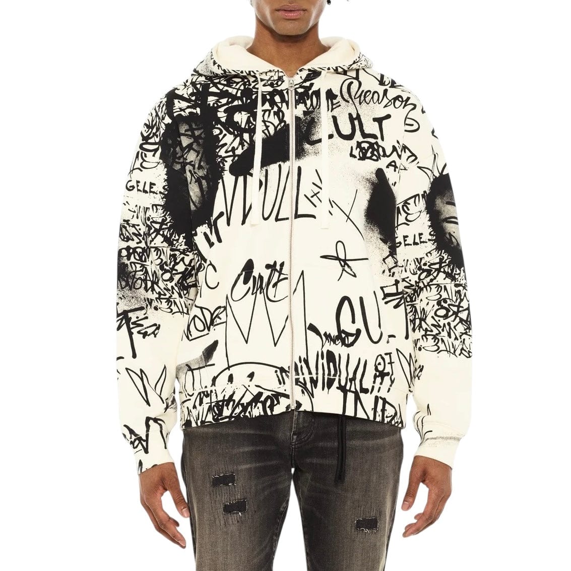 Cult Of Individuality Zip Novelty Hoody (Winter White) 625B10-TP11A - Image 2