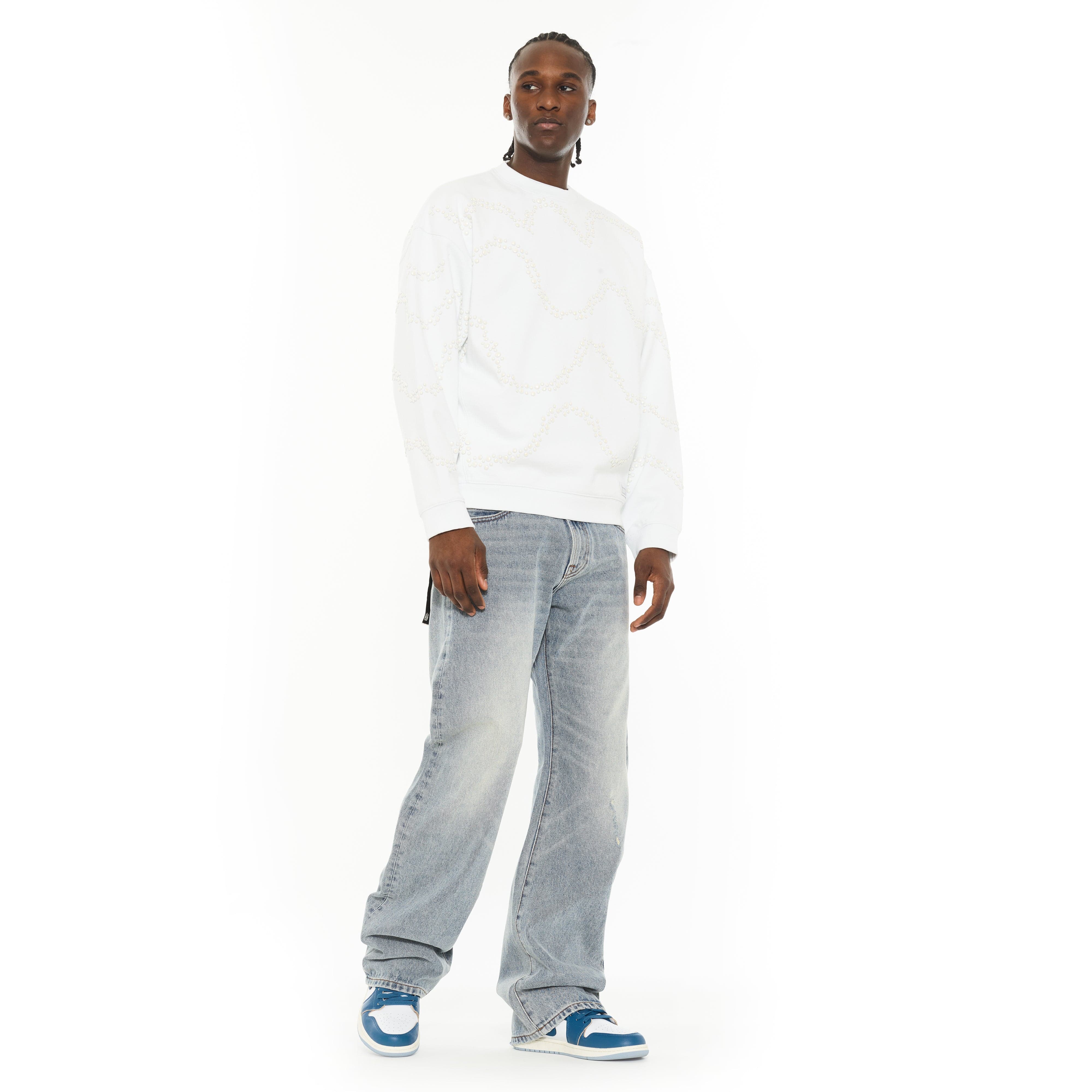 Cult x El Alfa Premium Crew Neck Fleece Sweatshirt in White - Image 3