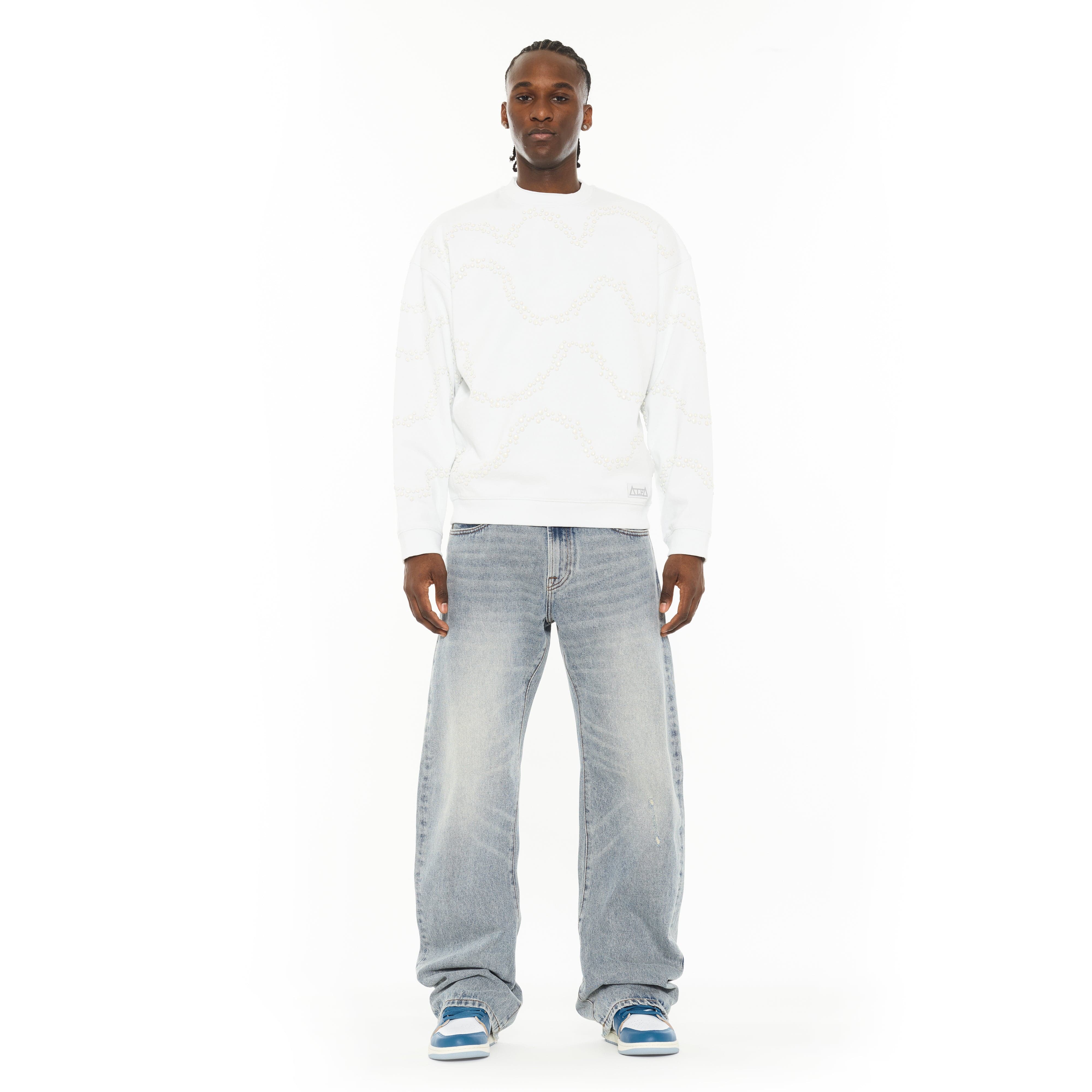 Cult x El Alfa Premium Crew Neck Fleece Sweatshirt in White - Image 4