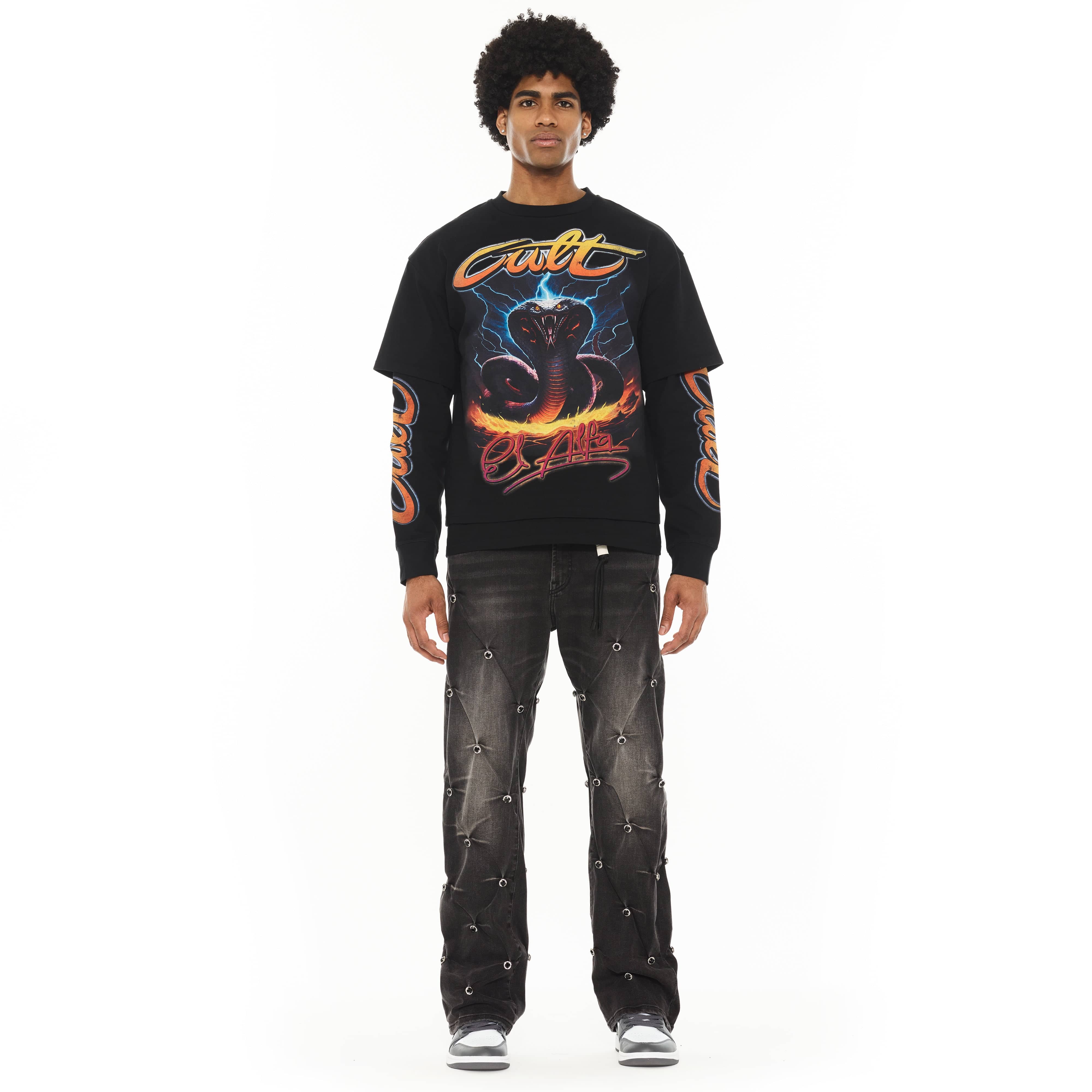 Cult x El Alfa Premium Grunge Baggy 607 Jeans in Darts - Image 5
