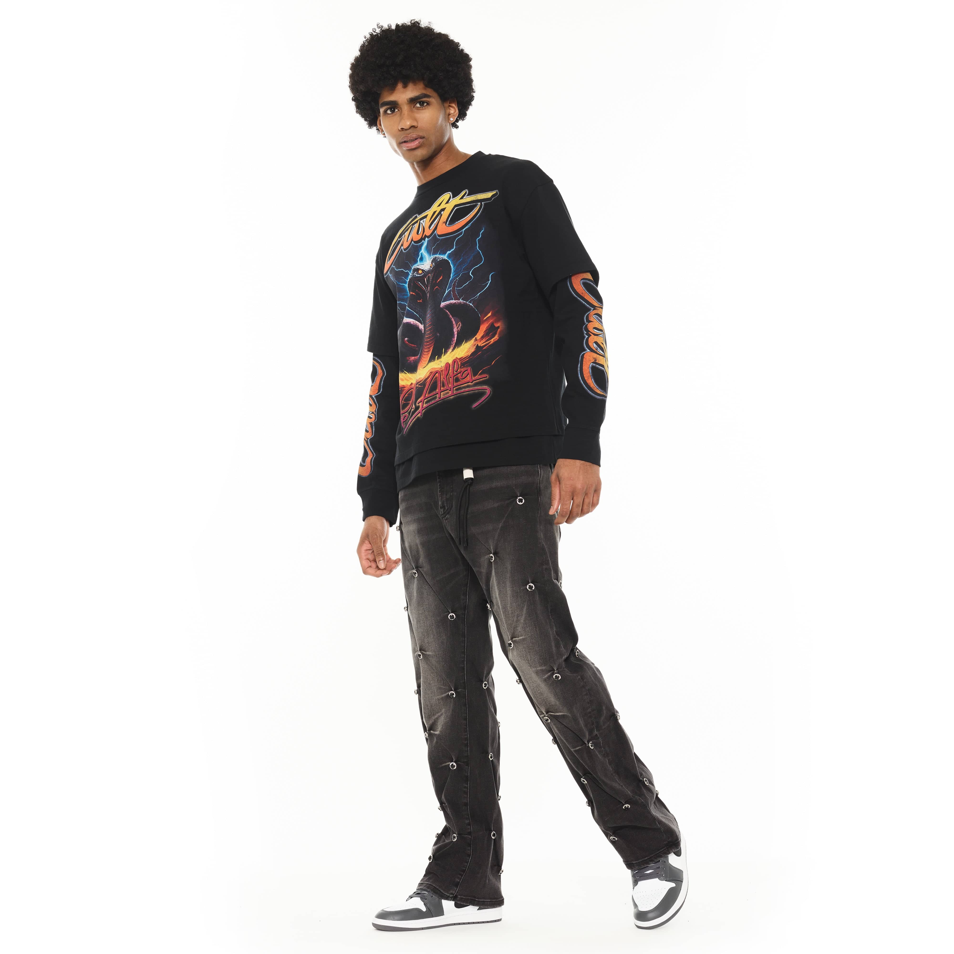 Cult x El Alfa Premium Grunge Baggy 607 Jeans in Darts - Image 6
