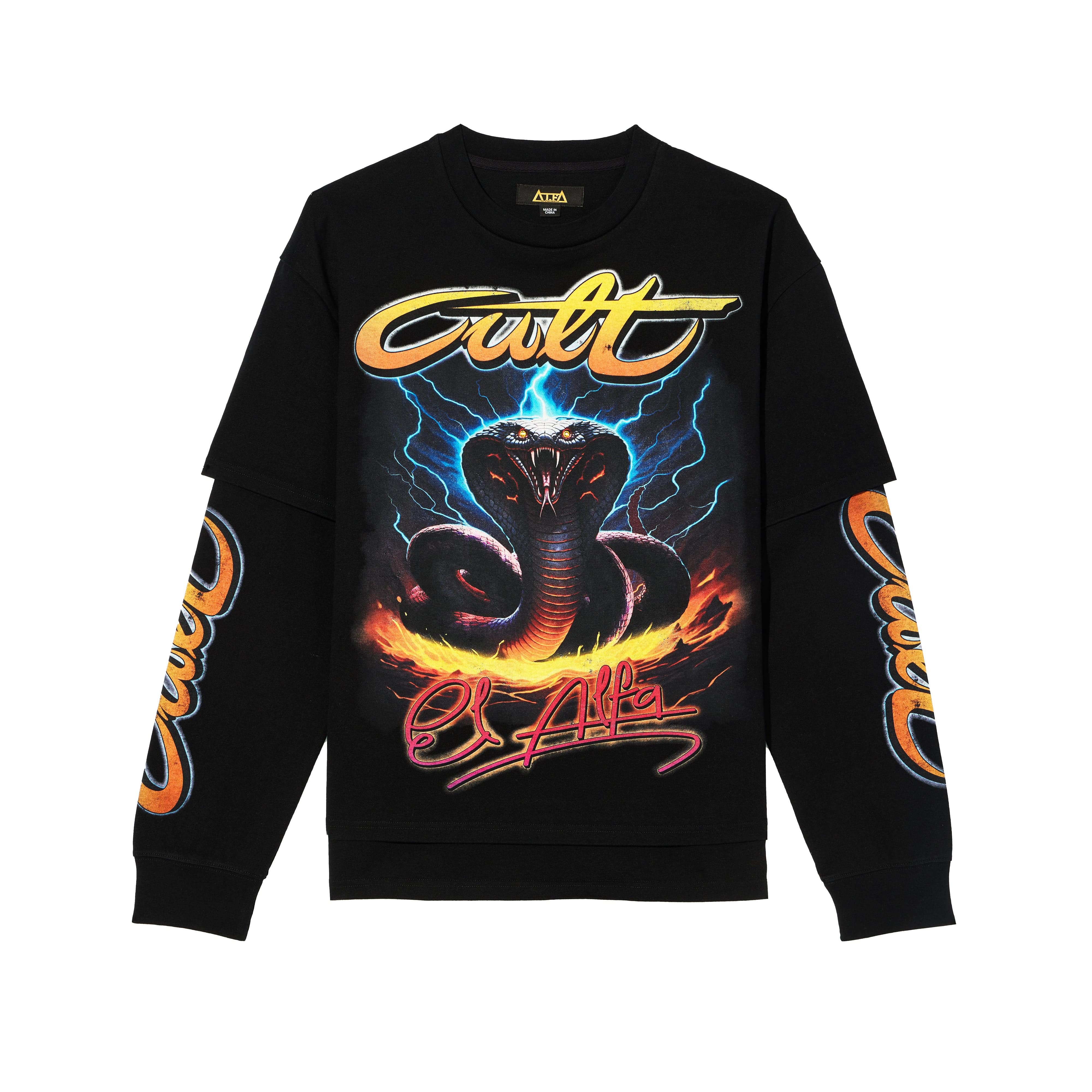 Cult x El Alfa Premium Long Sleeve Thermal Shirt "Cobra" in Black