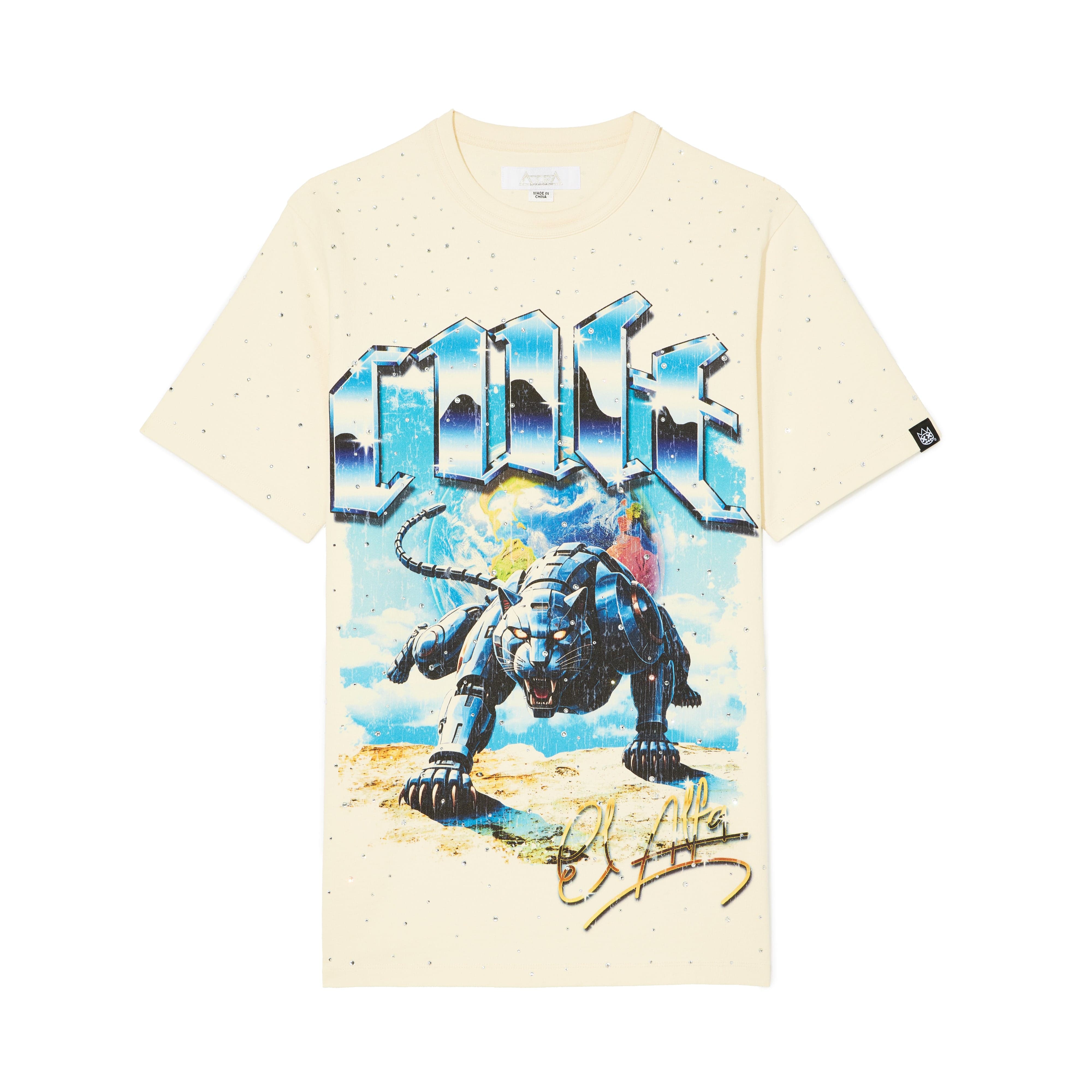Cult x El Alfa Premium Short Sleeve Crew Neck Tee "Panther" in Winter White