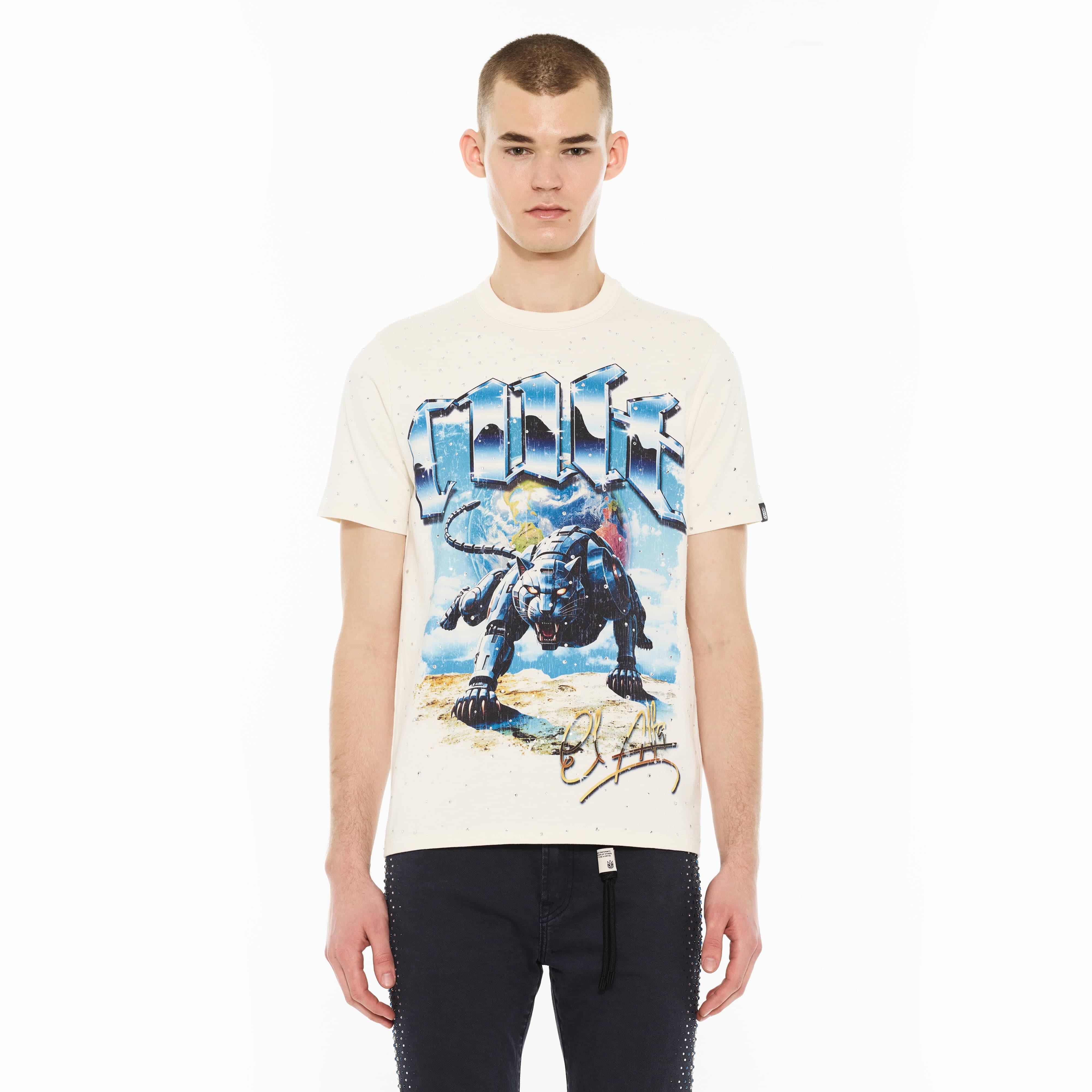 Cult x El Alfa Premium Short Sleeve Crew Neck Tee "Panther" in Winter White - Image 2