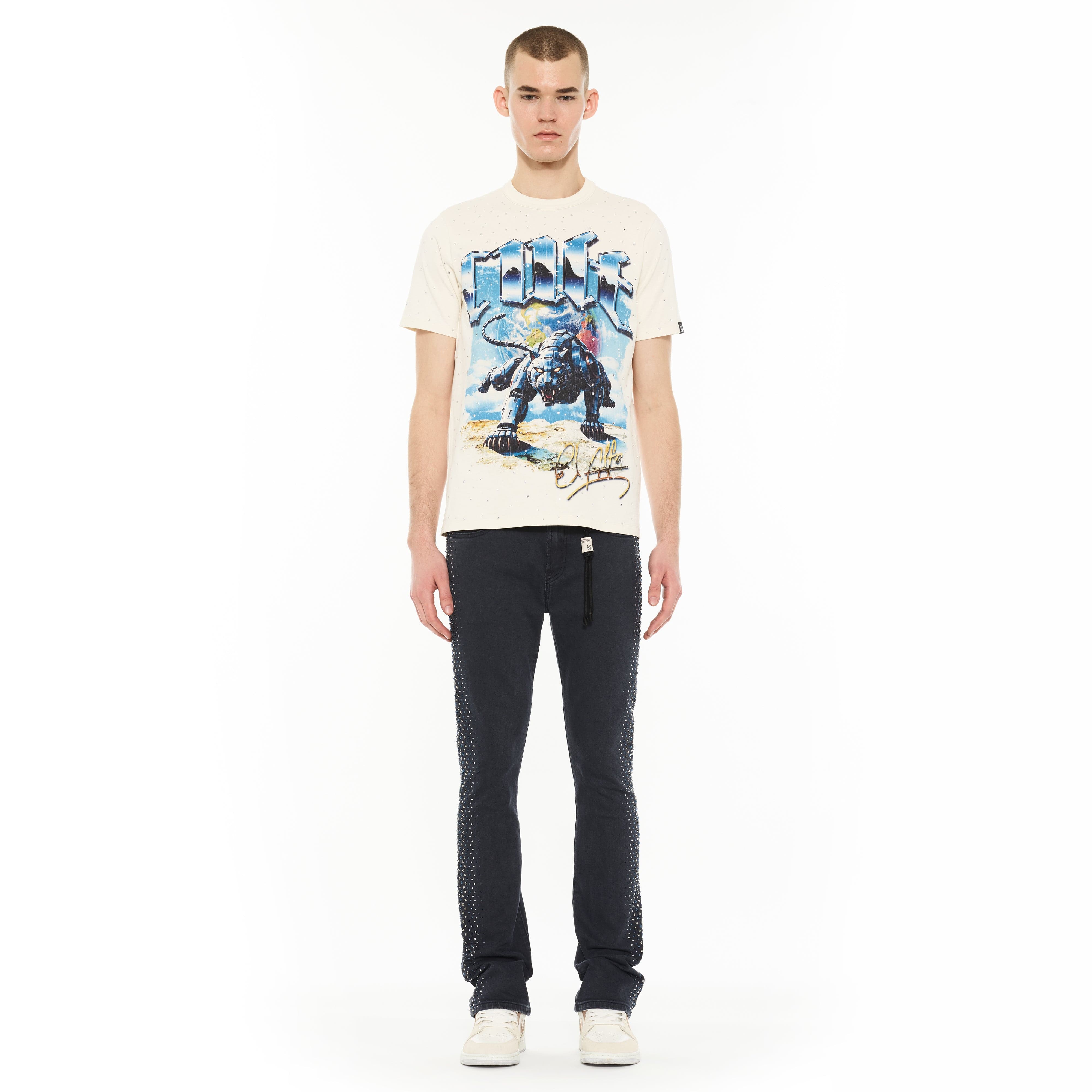 Cult x El Alfa Premium Short Sleeve Crew Neck Tee "Panther" in Winter White - Image 4