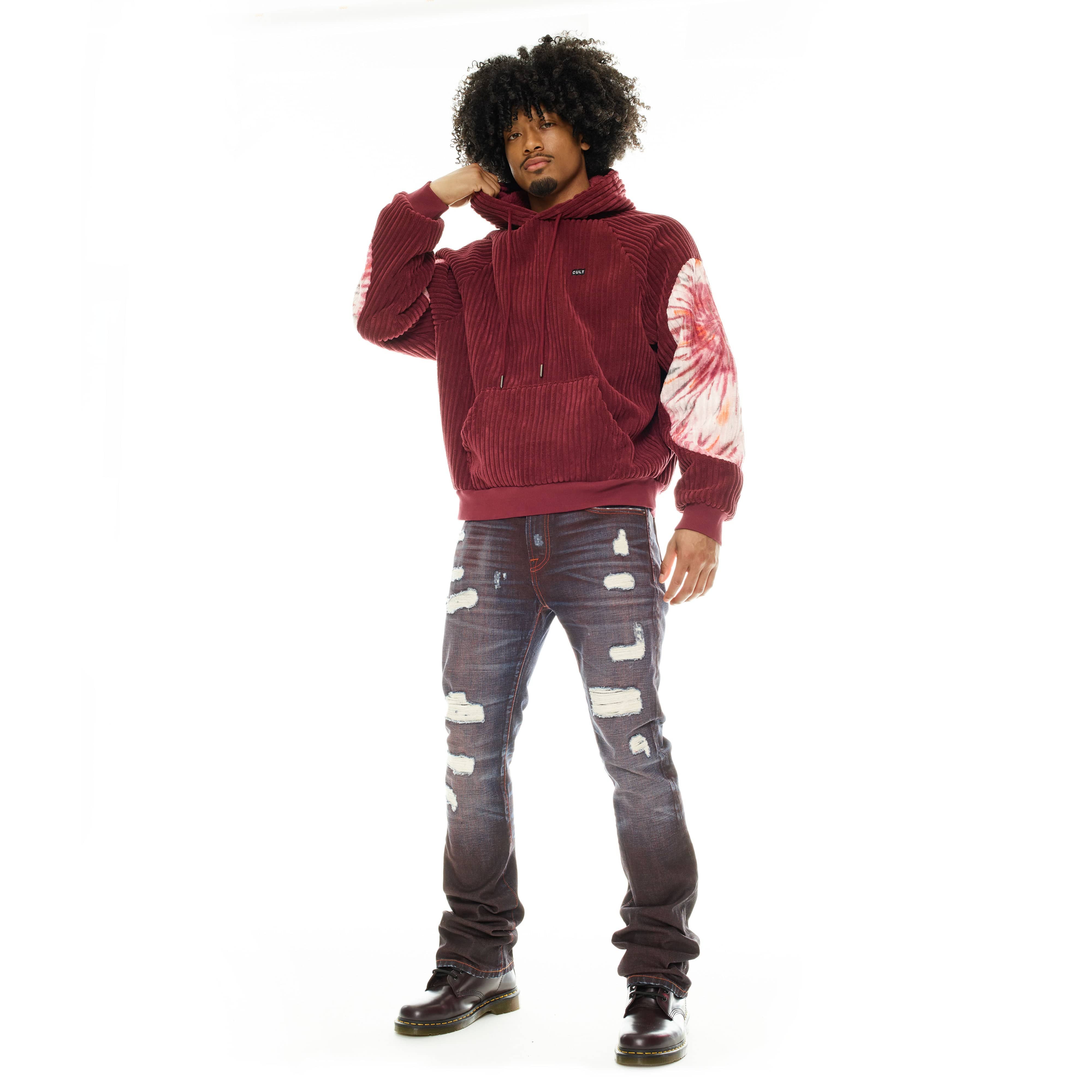 Cult's Burgundy Tye Dye Pullover Sweatshirt in Vintage Merlot - Image 3
