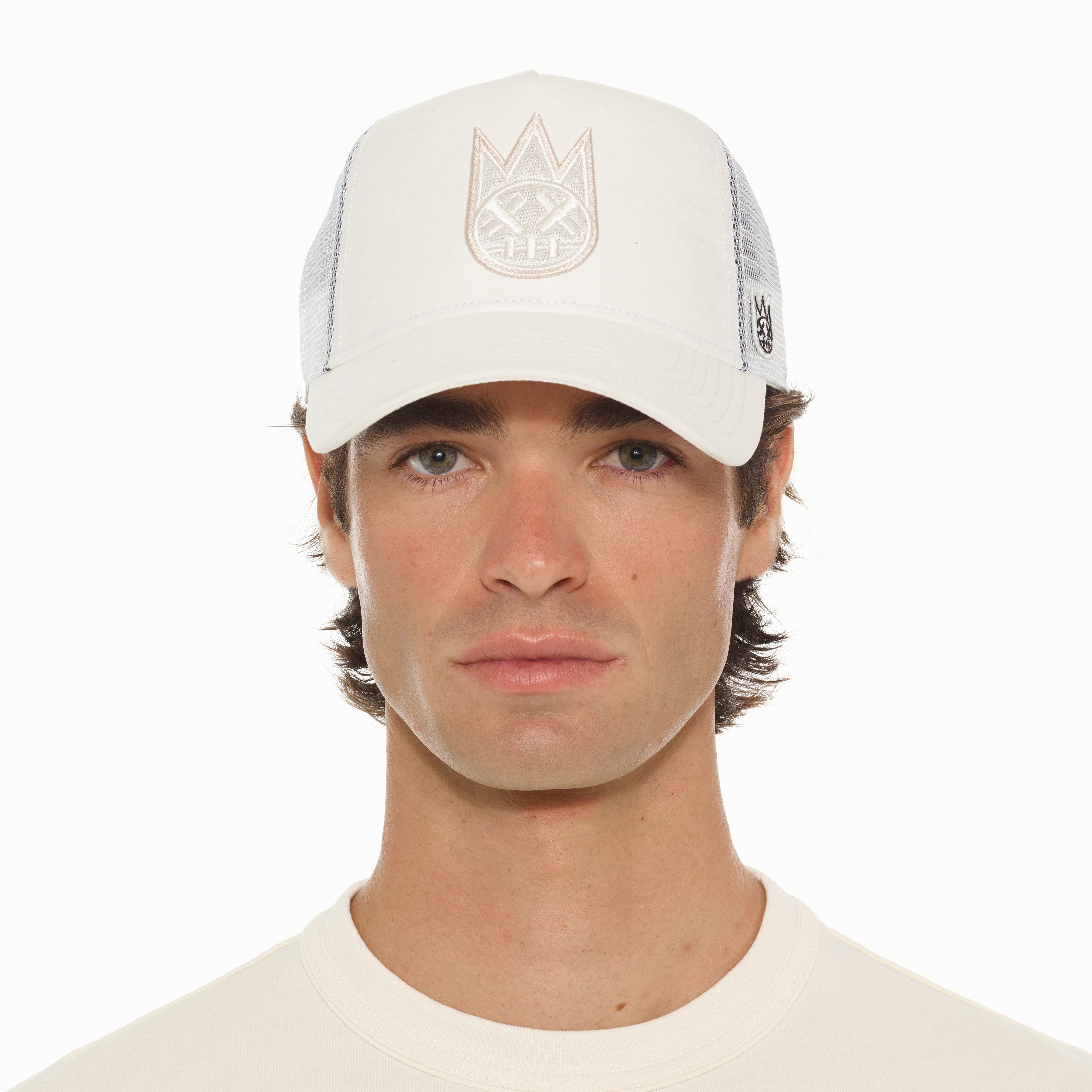 Cult's Clean Logo Mesh Back Trucker Hat in Winter White - Image 2