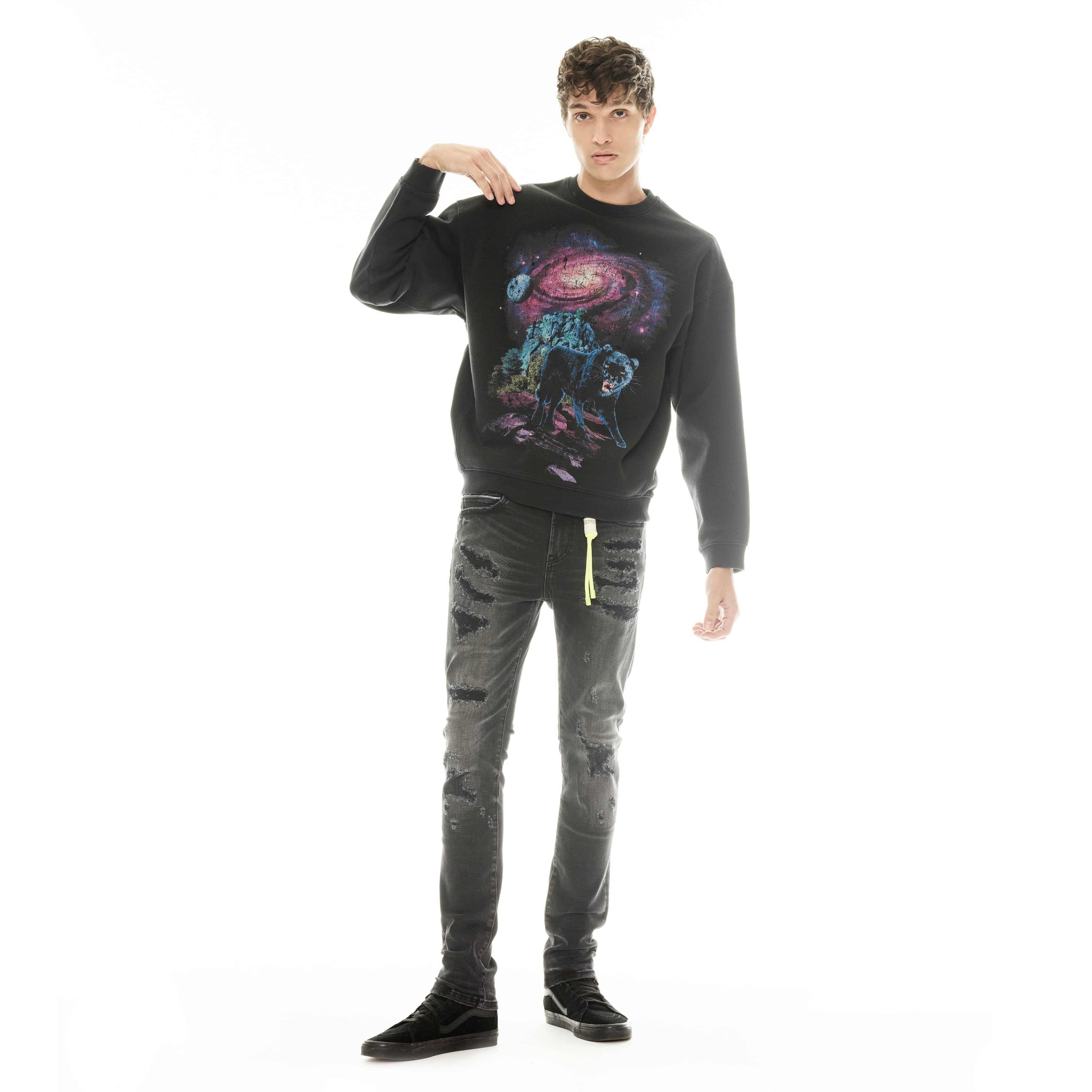 Cult's Crew Neck Fleece Sweater in Pirate Black - Image 3