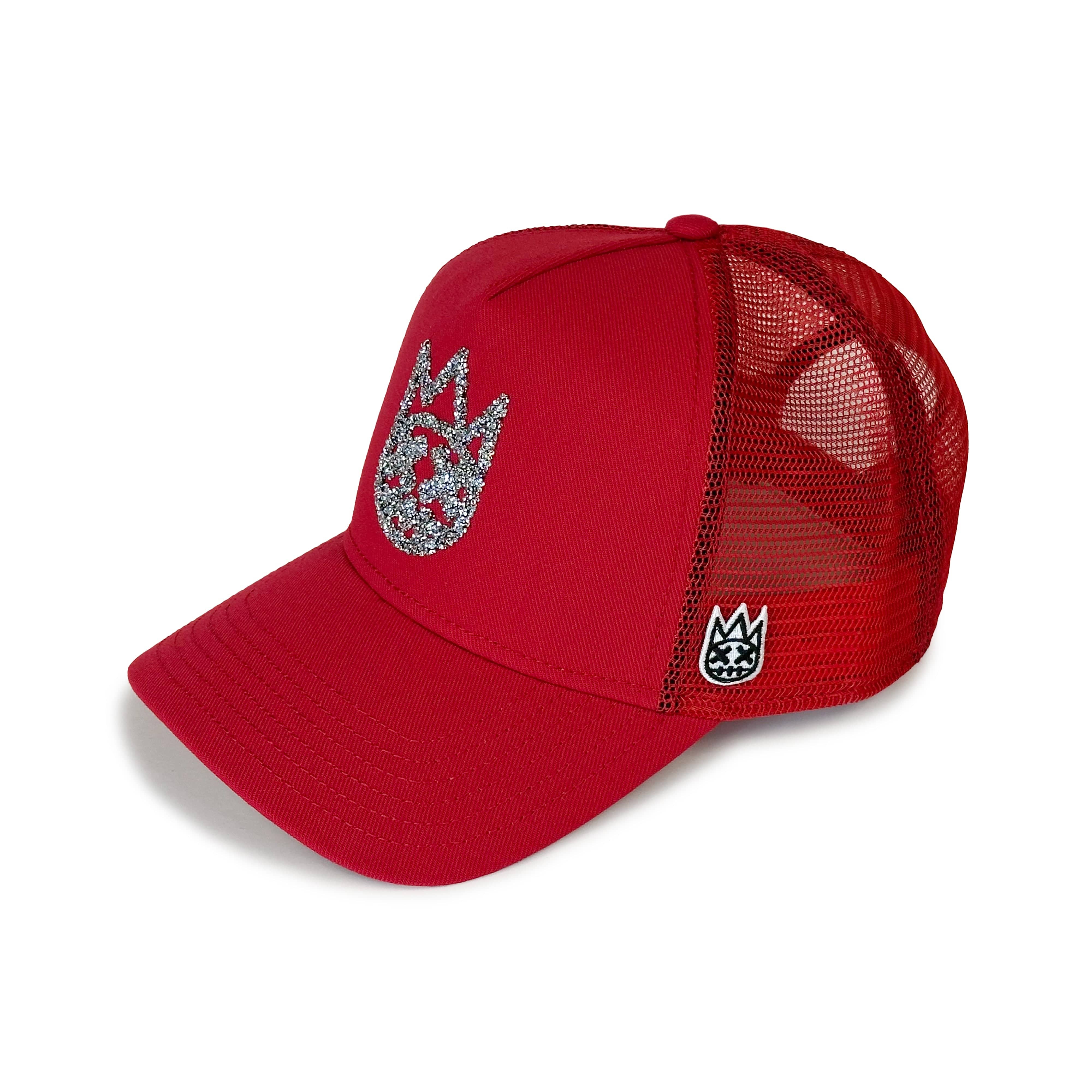 Cult's Crystal Logo Mesh Back Trucker Hat in Red - Image 2
