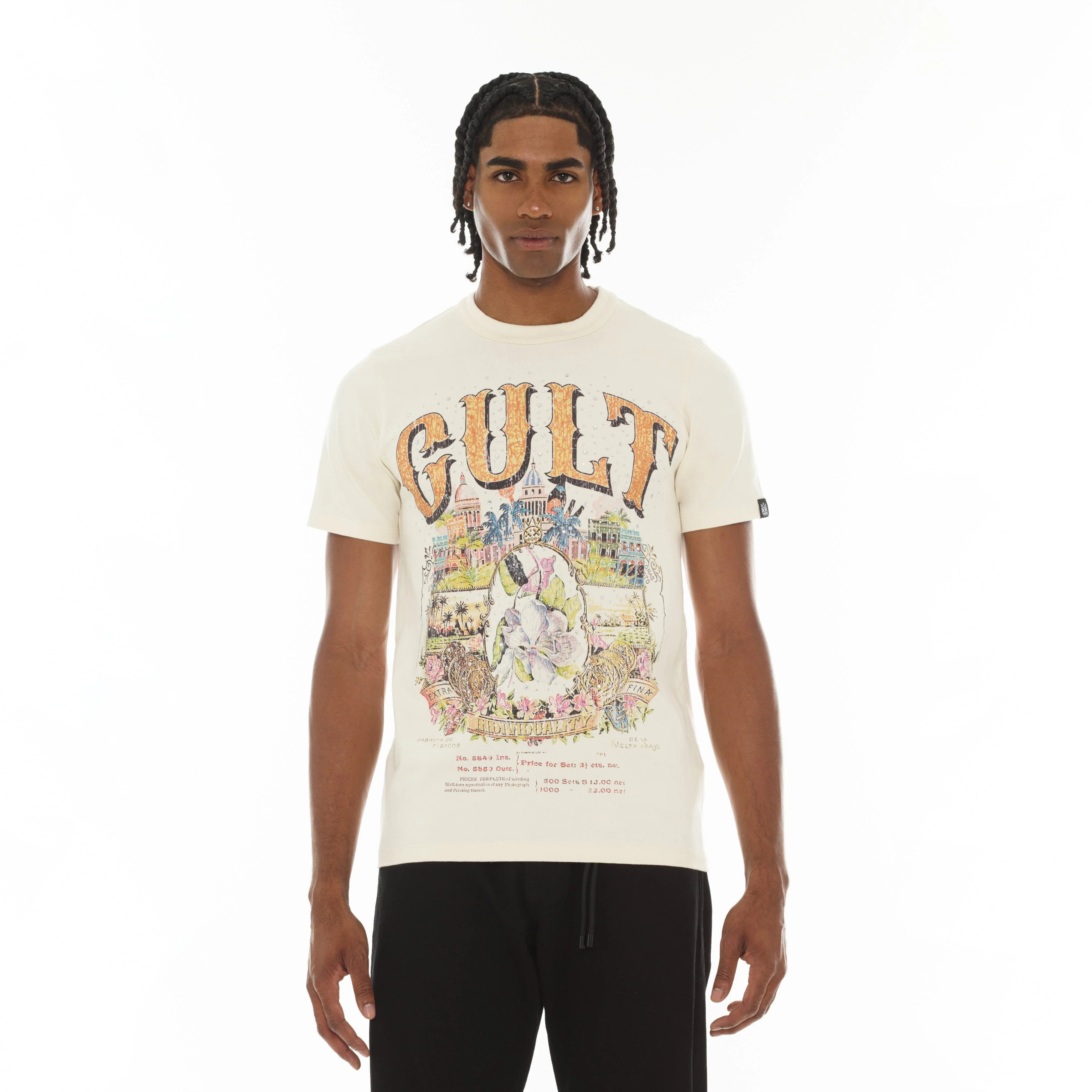 Cult's Crystallized Limited Edition Heavyweight Short Sleeve Crew Neck Tee "Cuba" in Winter White - Image 4
