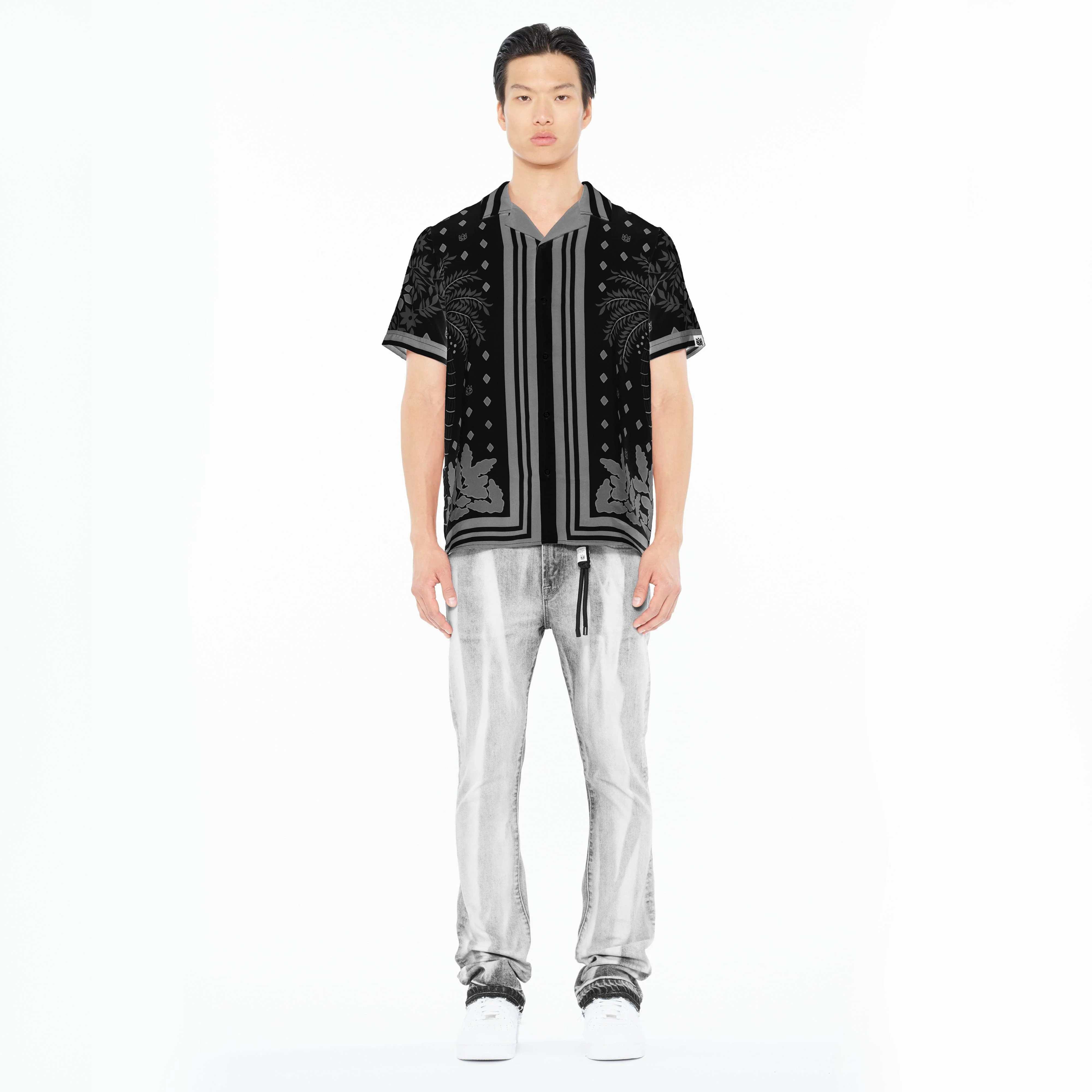 Cult's Cuban Short Sleeve Woven Shirt in Black Retro - Image 4