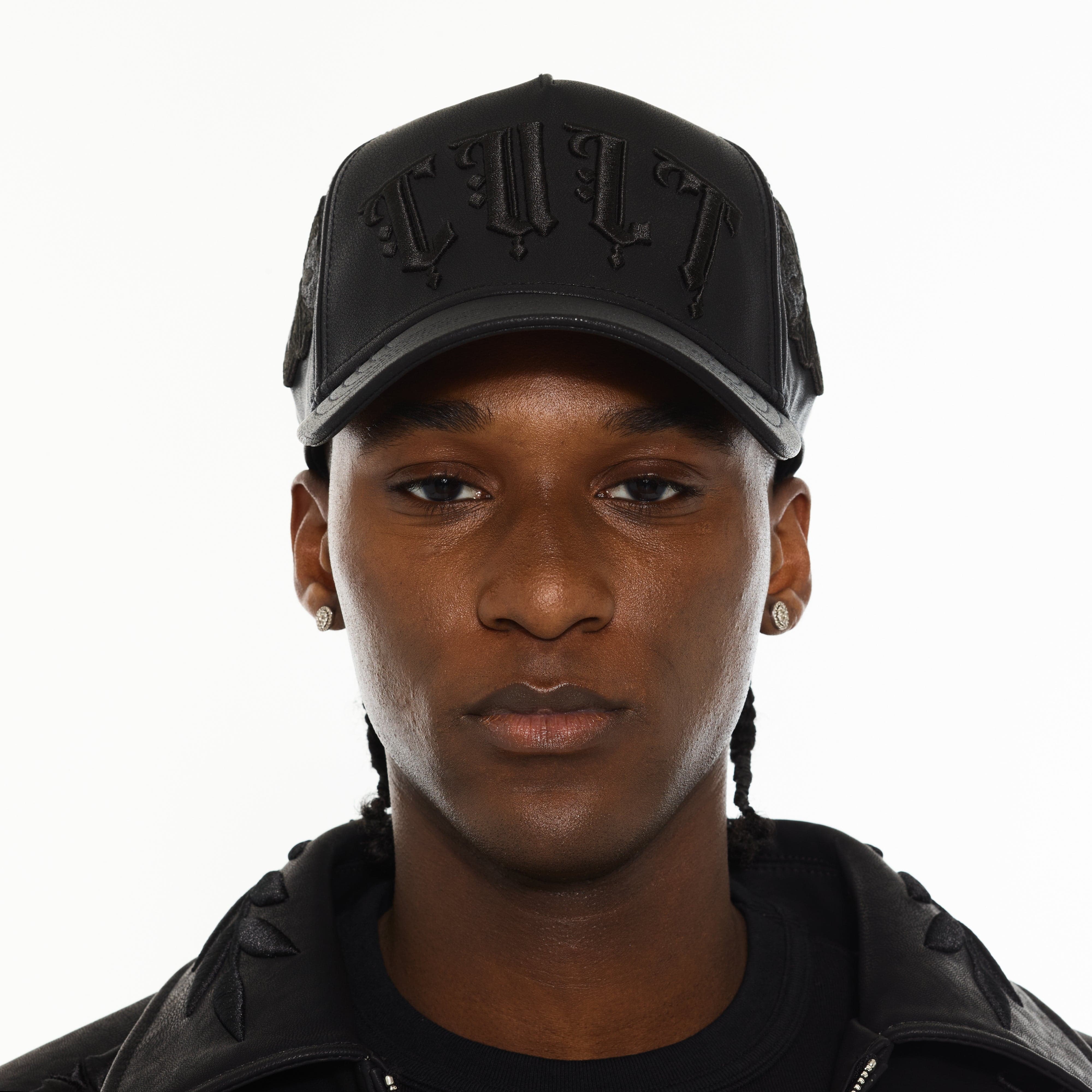 Cult's Cult X El Alfa Logo 5 Panel A Frame Trucker Hat "Flower" in Black - Image 3