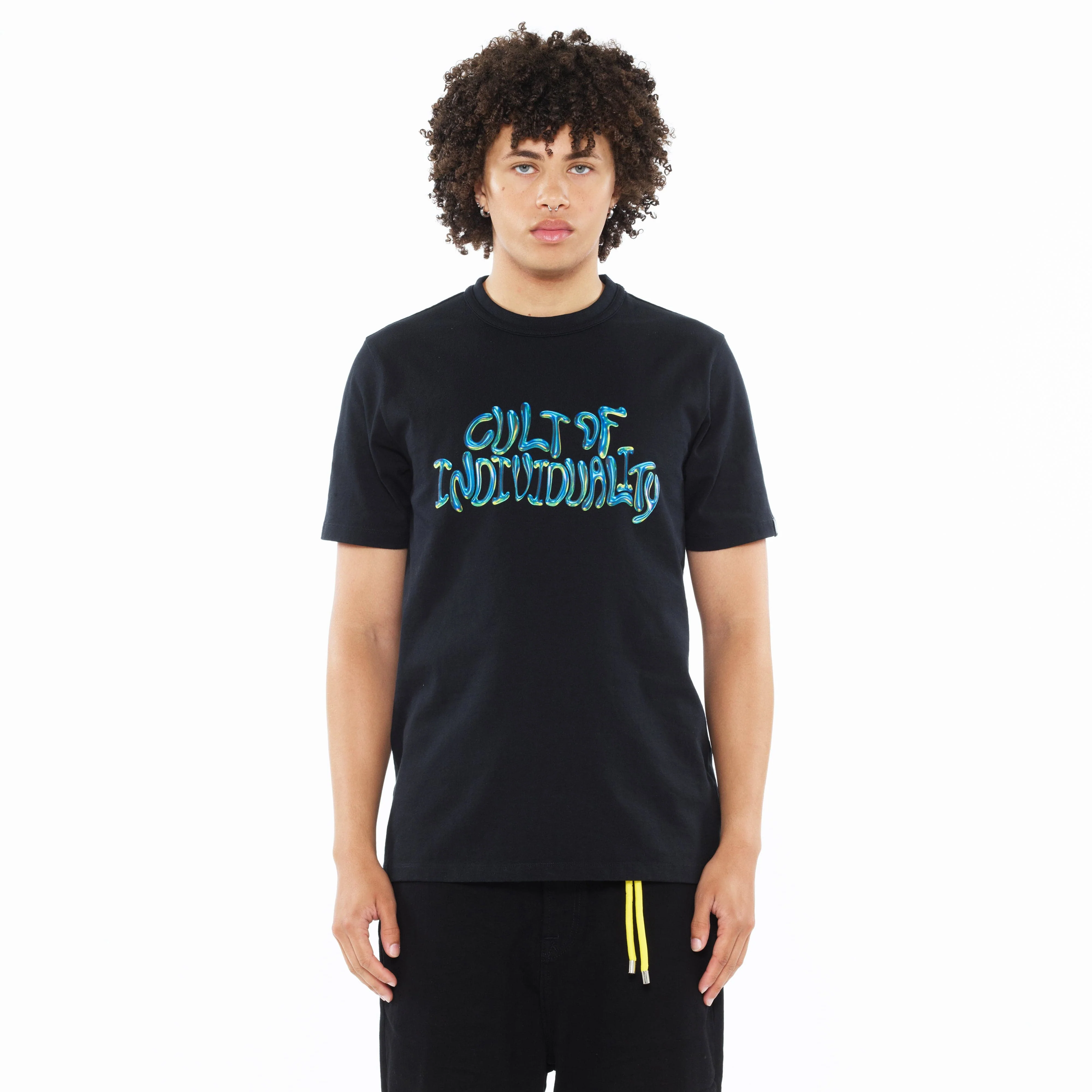 Cult's Heavyweight Short Sleeve Crew Neck Tee "Bubble Logo" in Black - Image 2