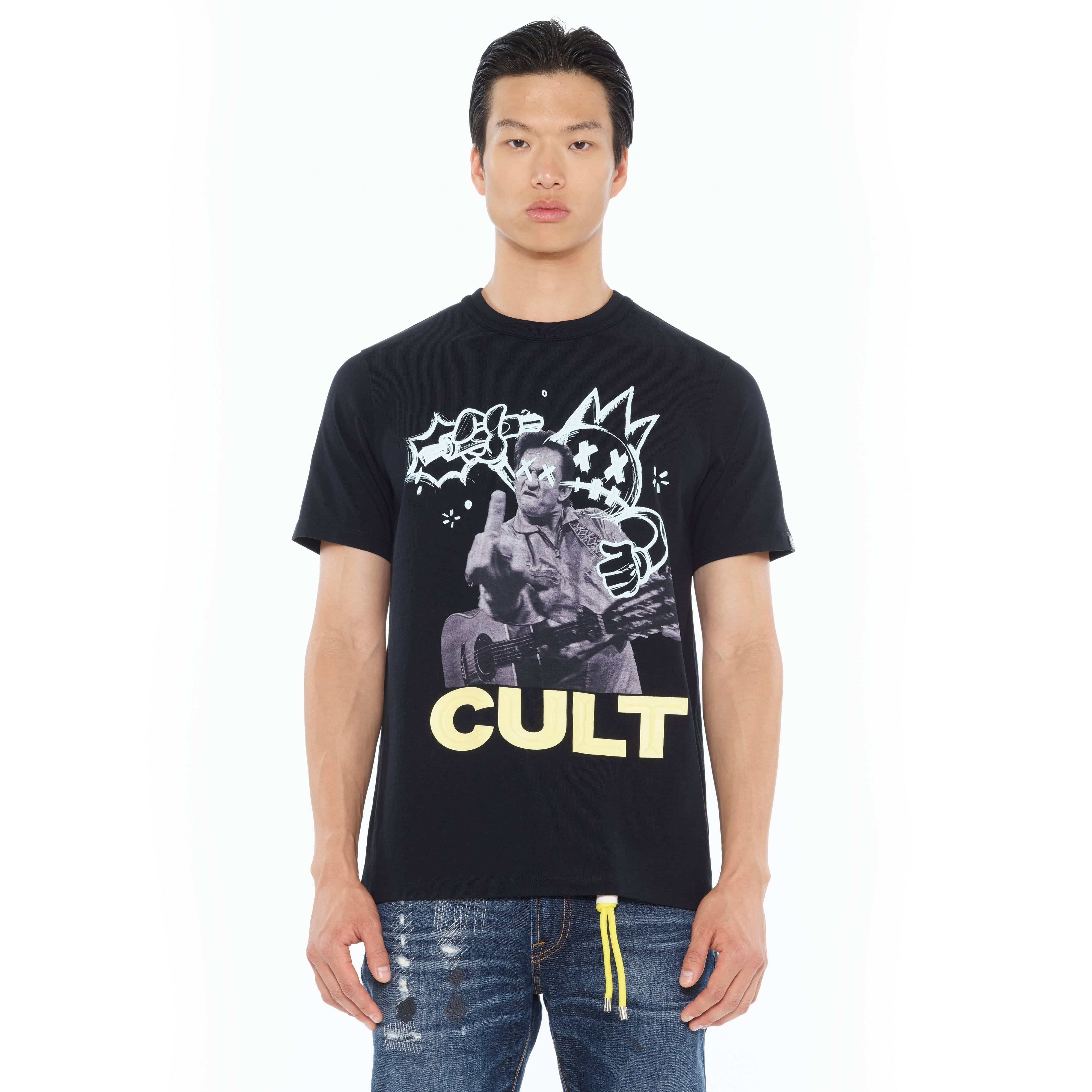 Cult's Heavyweight Short Sleeve Crew Neck Tee "Cash" in Black - Image 2