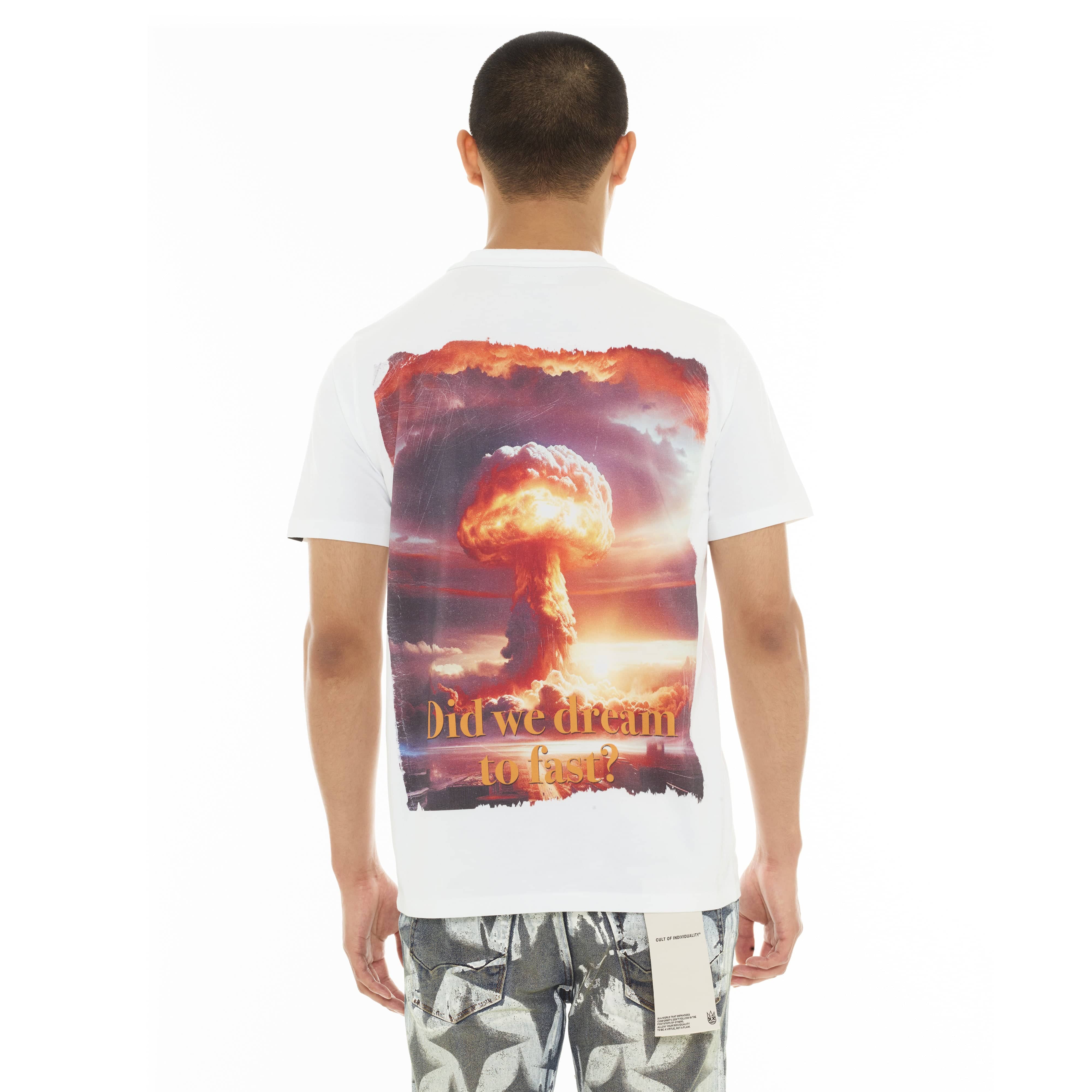 Cult's Heavyweight Short Sleeve Crew Neck Tee "Did We Dream Too Fast" in White - Image 3