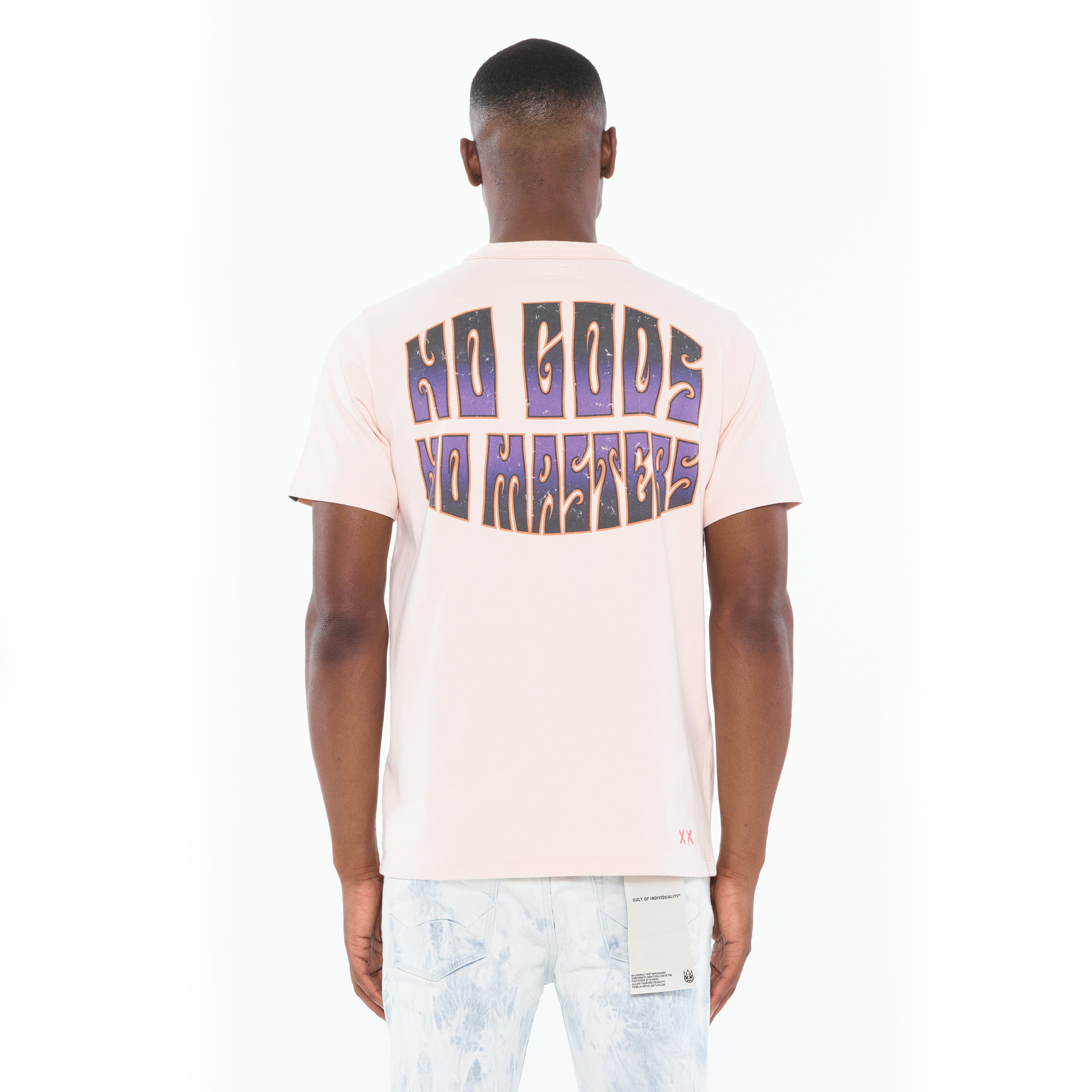 Cult's Heavyweight Short Sleeve Crew Neck Tee "Orthrus" in Powder Pink - Image 3
