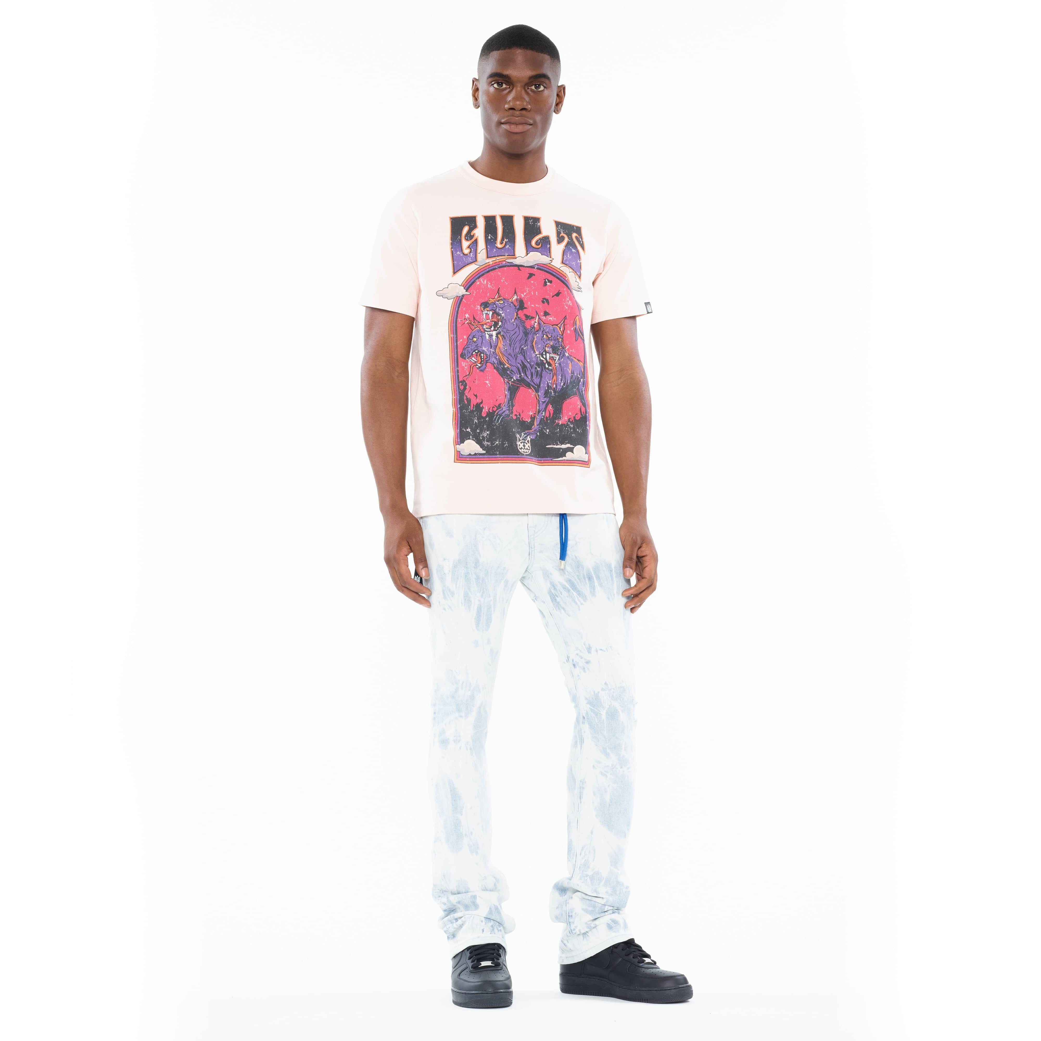 Cult's Heavyweight Short Sleeve Crew Neck Tee "Orthrus" in Powder Pink - Image 4