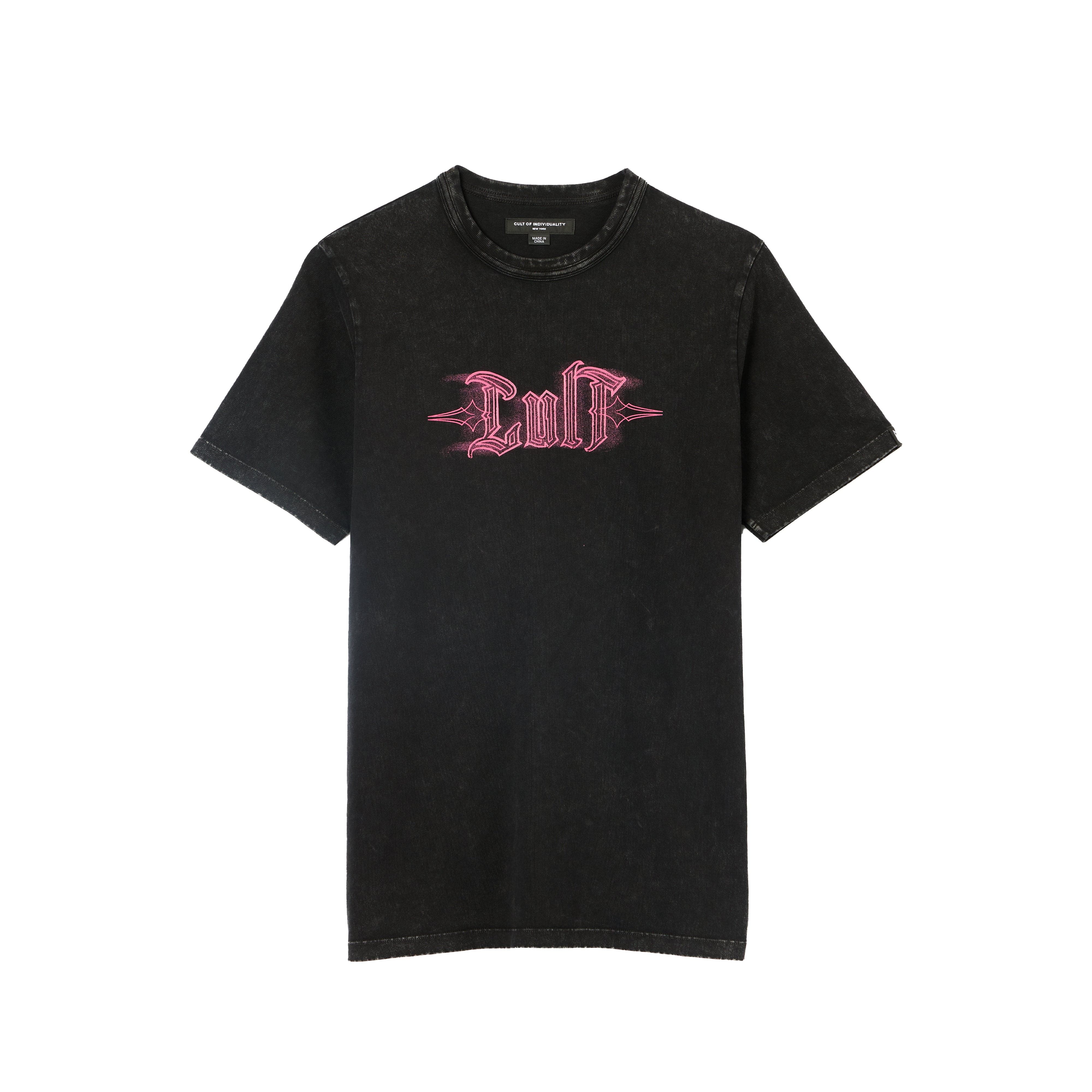 Cult's Heavyweight Short Sleeve Crew Neck Tee "Pinstripe Logo" in Winter White