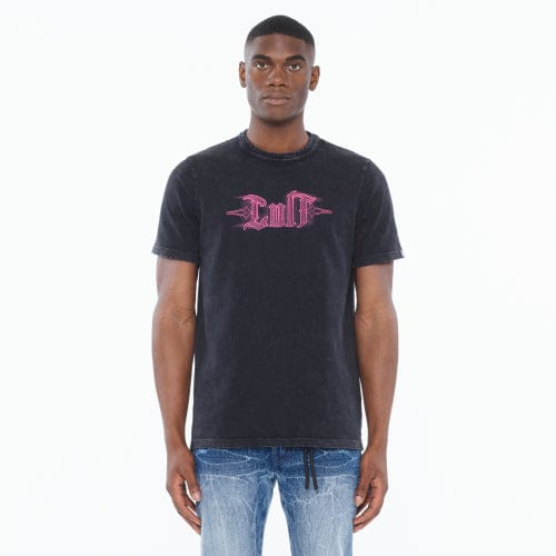 Cult's Heavyweight Short Sleeve Crew Neck Tee "Pinstripe Logo" in Winter White - Image 2