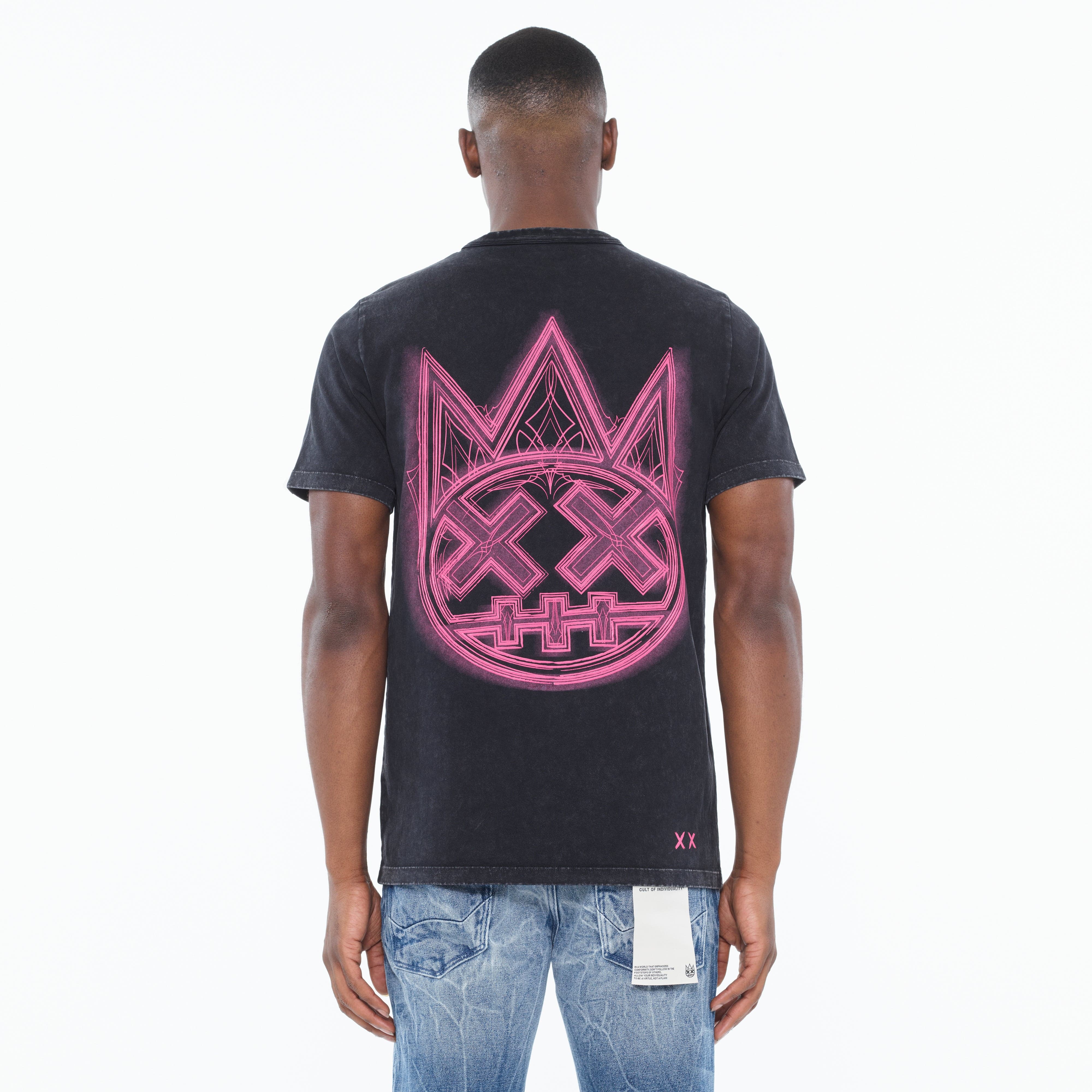 Cult's Heavyweight Short Sleeve Crew Neck Tee "Pinstripe Logo" in Winter White - Image 3