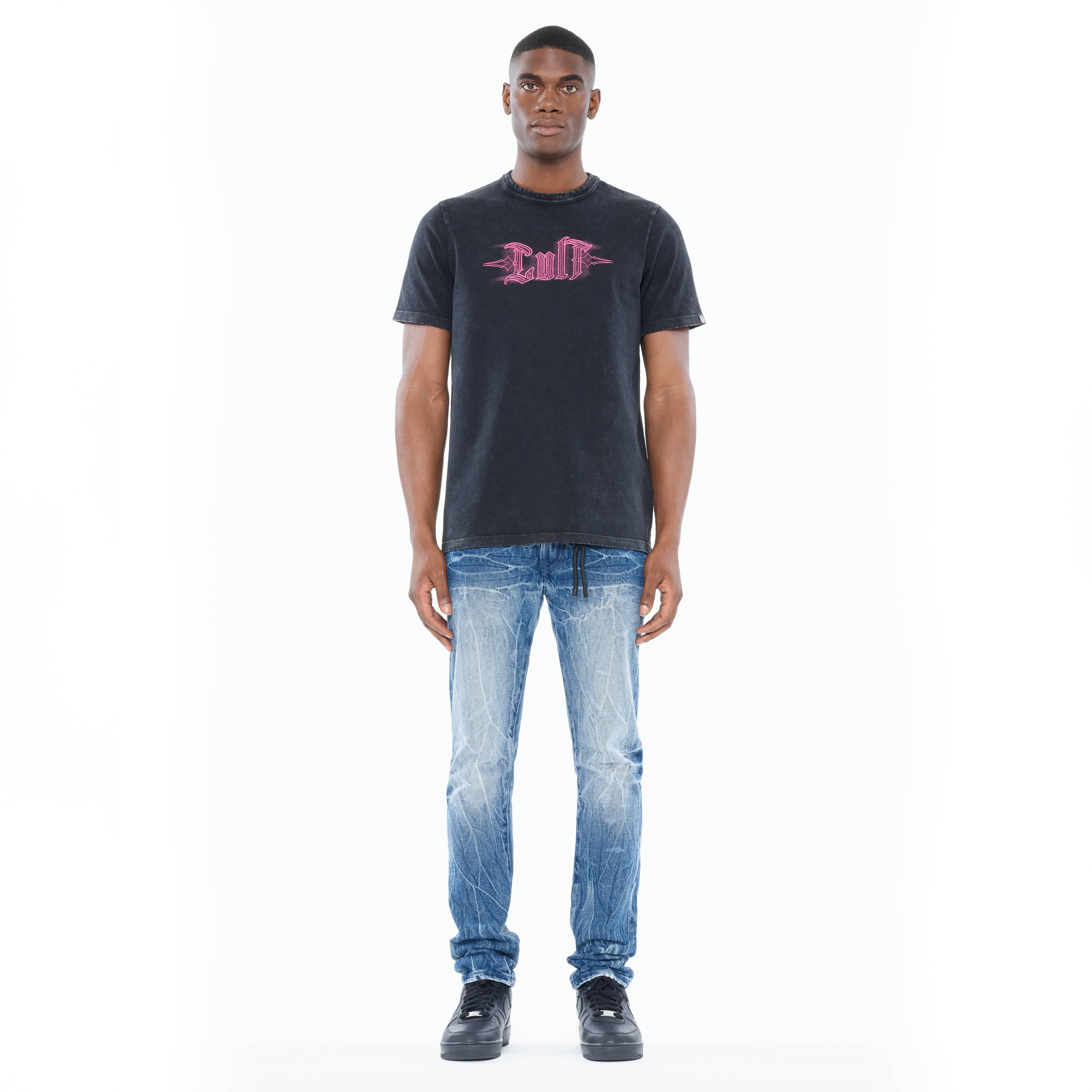 Cult's Heavyweight Short Sleeve Crew Neck Tee "Pinstripe Logo" in Winter White - Image 4