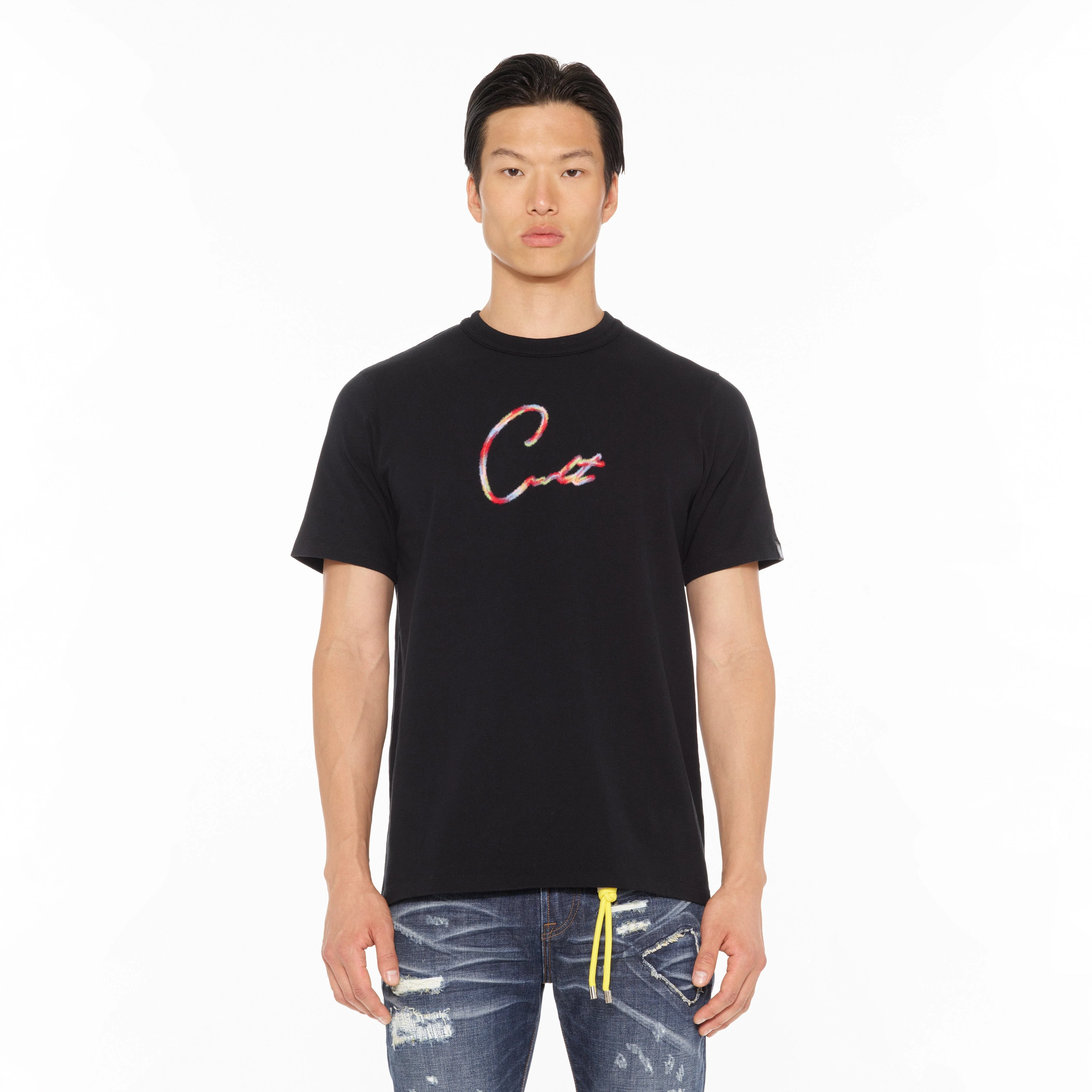 Cult's Heavyweight Short Sleeve Crew Neck Tee "Script Logo" in Black - Image 2