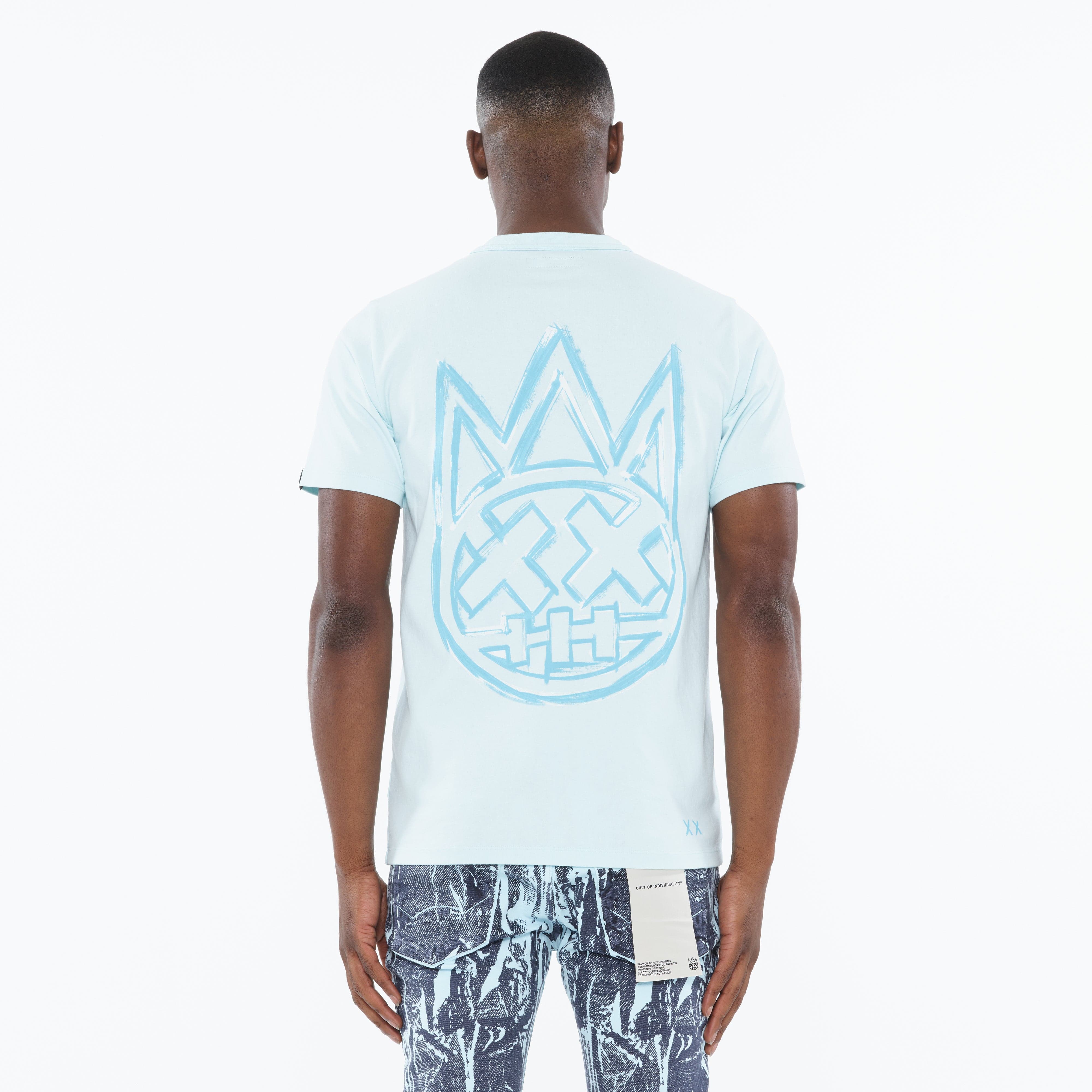 Cult's Heavyweight Short Sleeve Crew Neck Tee "Stroke" in Powder Blue - Image 3