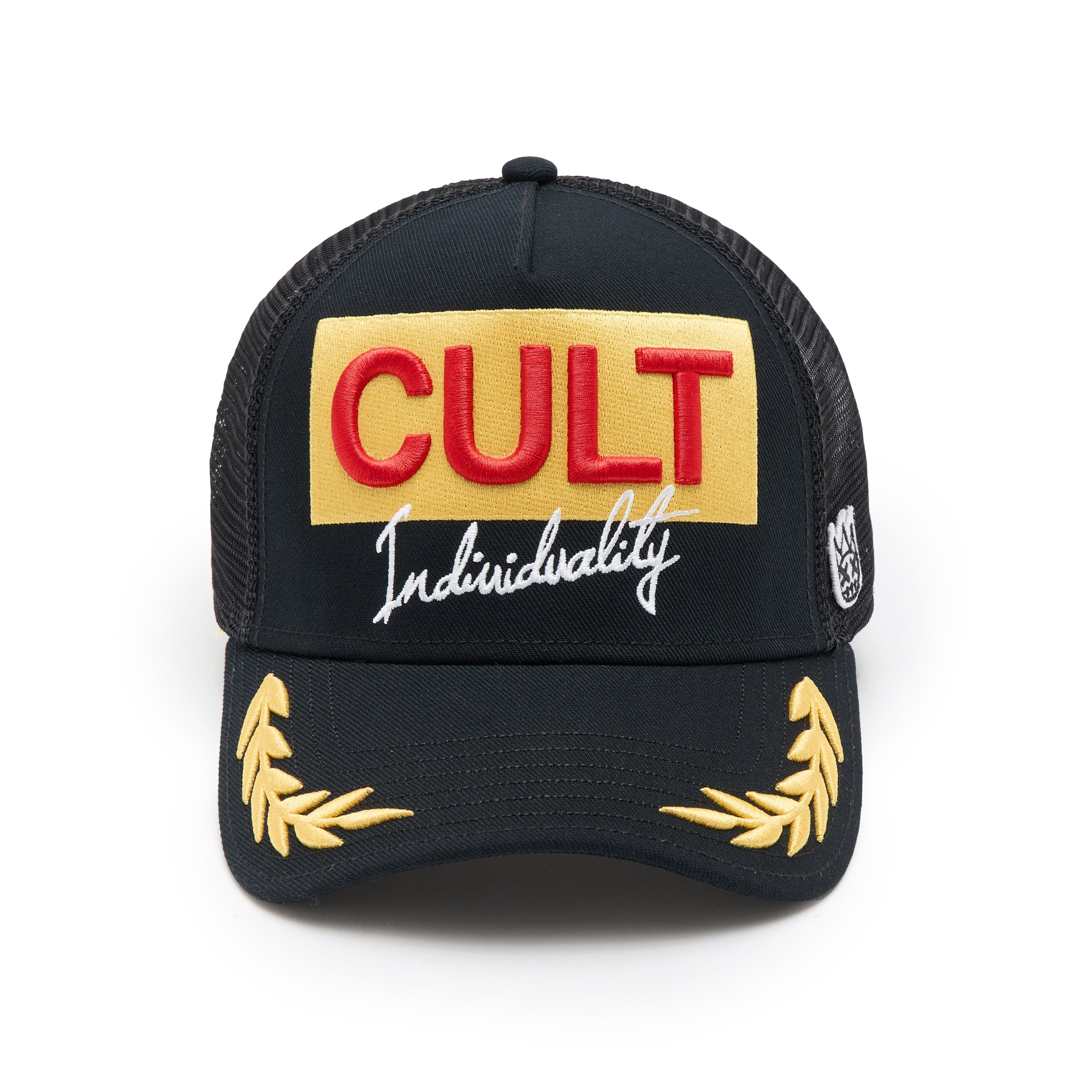 Cult's Logo Mesh Back Trucker Hat "Cult Racing" in Black