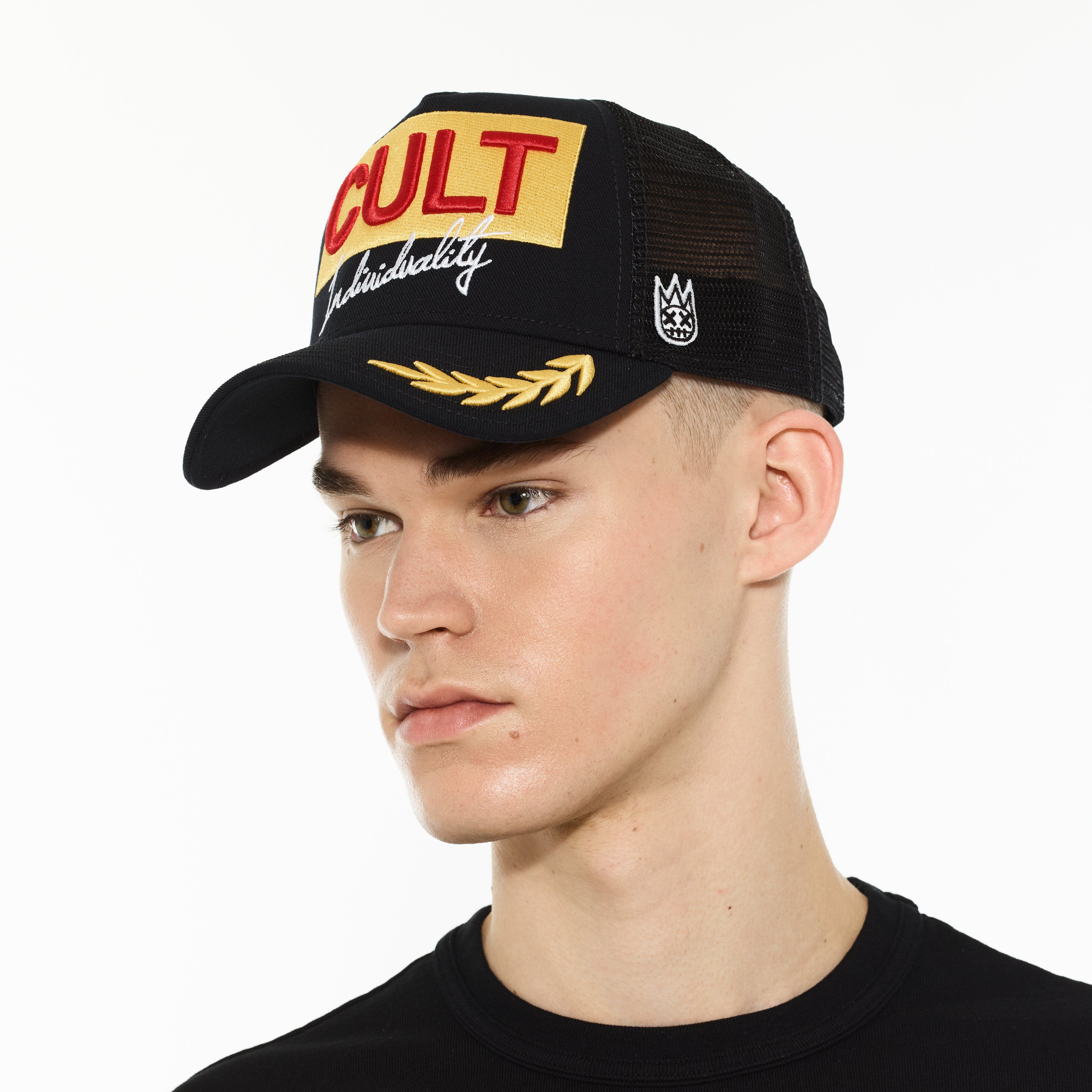 Cult's Logo Mesh Back Trucker Hat "Cult Racing" in Black - Image 4