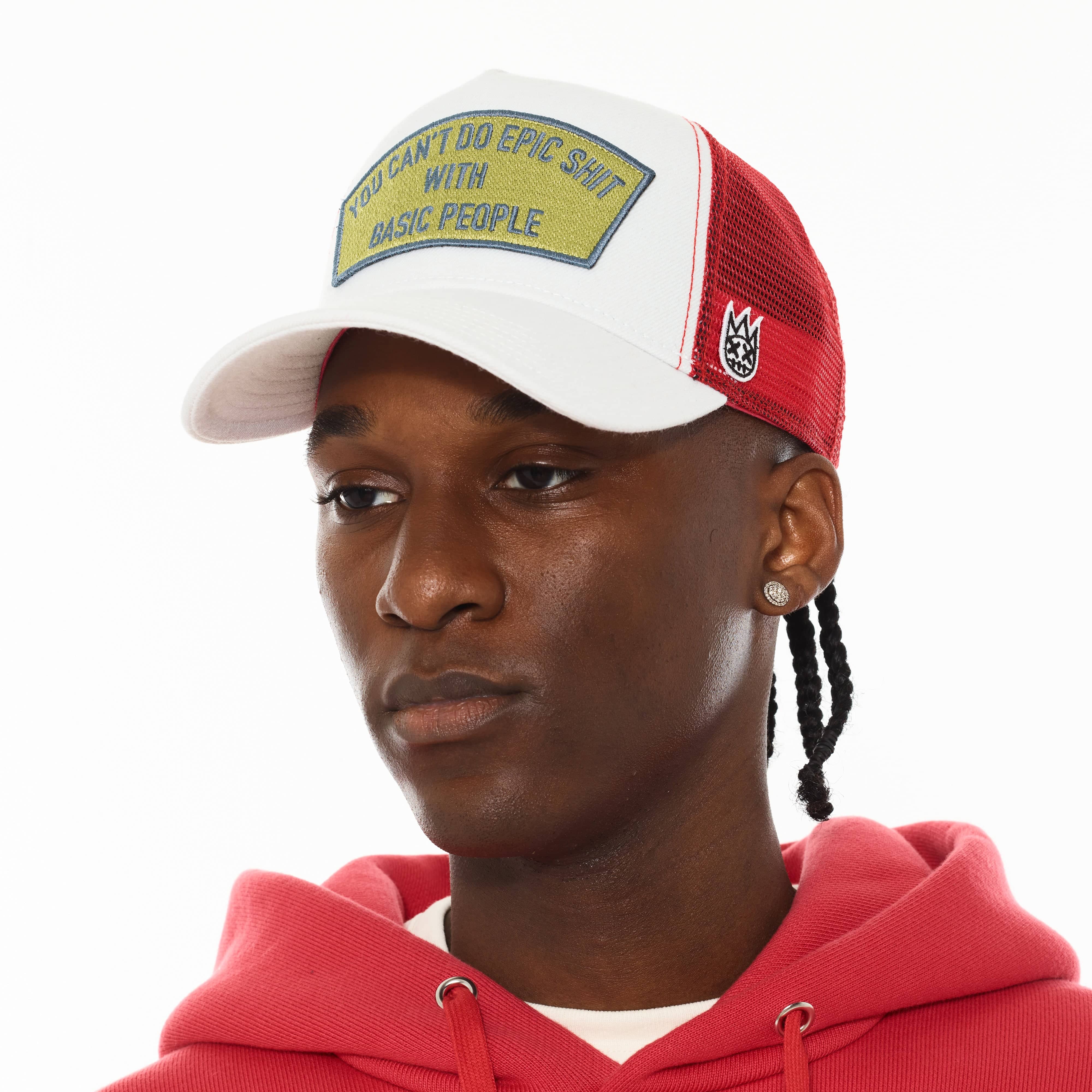 Cult's Logo Mesh Back Trucker Hat "Epic Shit" in Winter White - Image 4