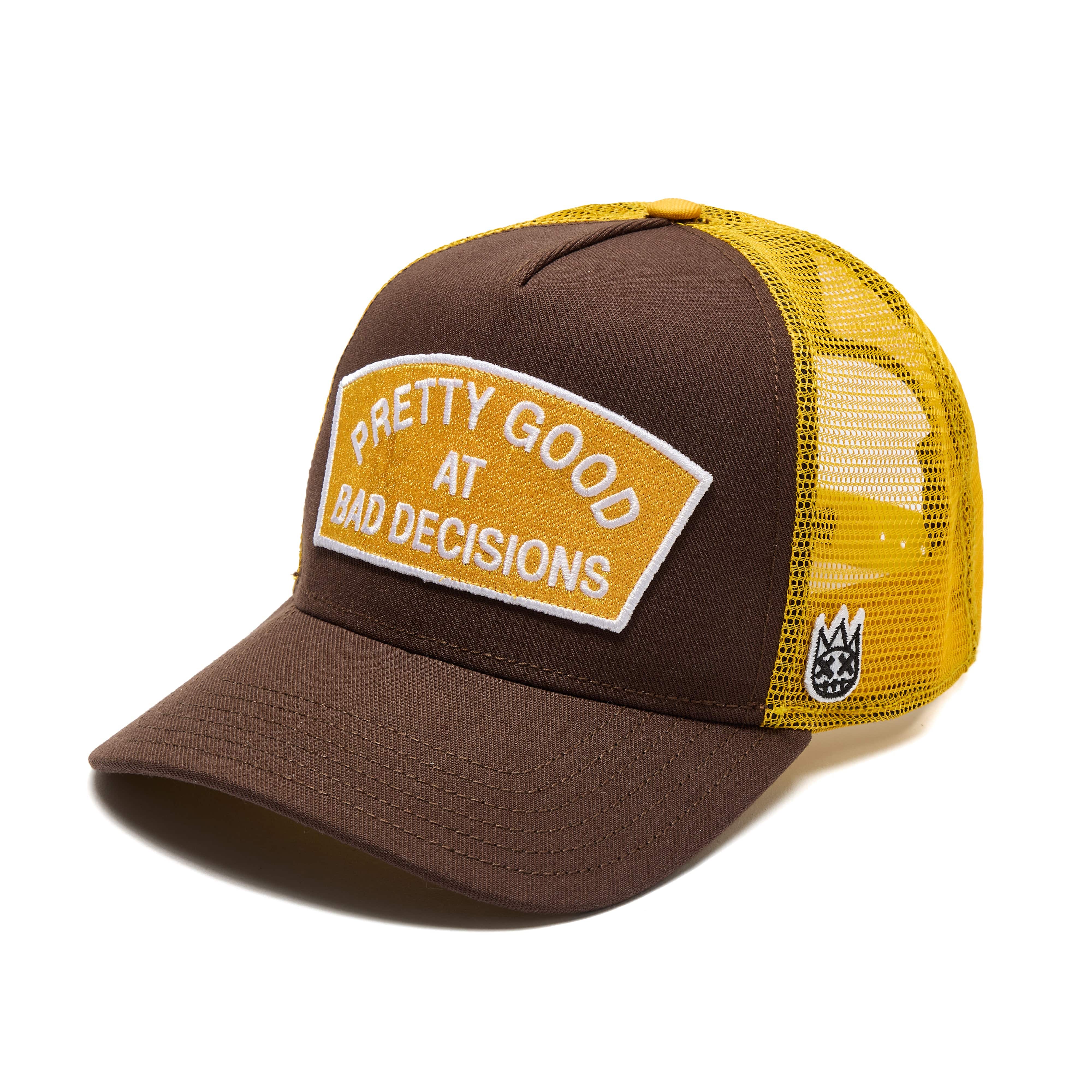 Cult's Logo Mesh Back Trucker Hat "Good At Bad Decisions" in Chocolate - Image 2