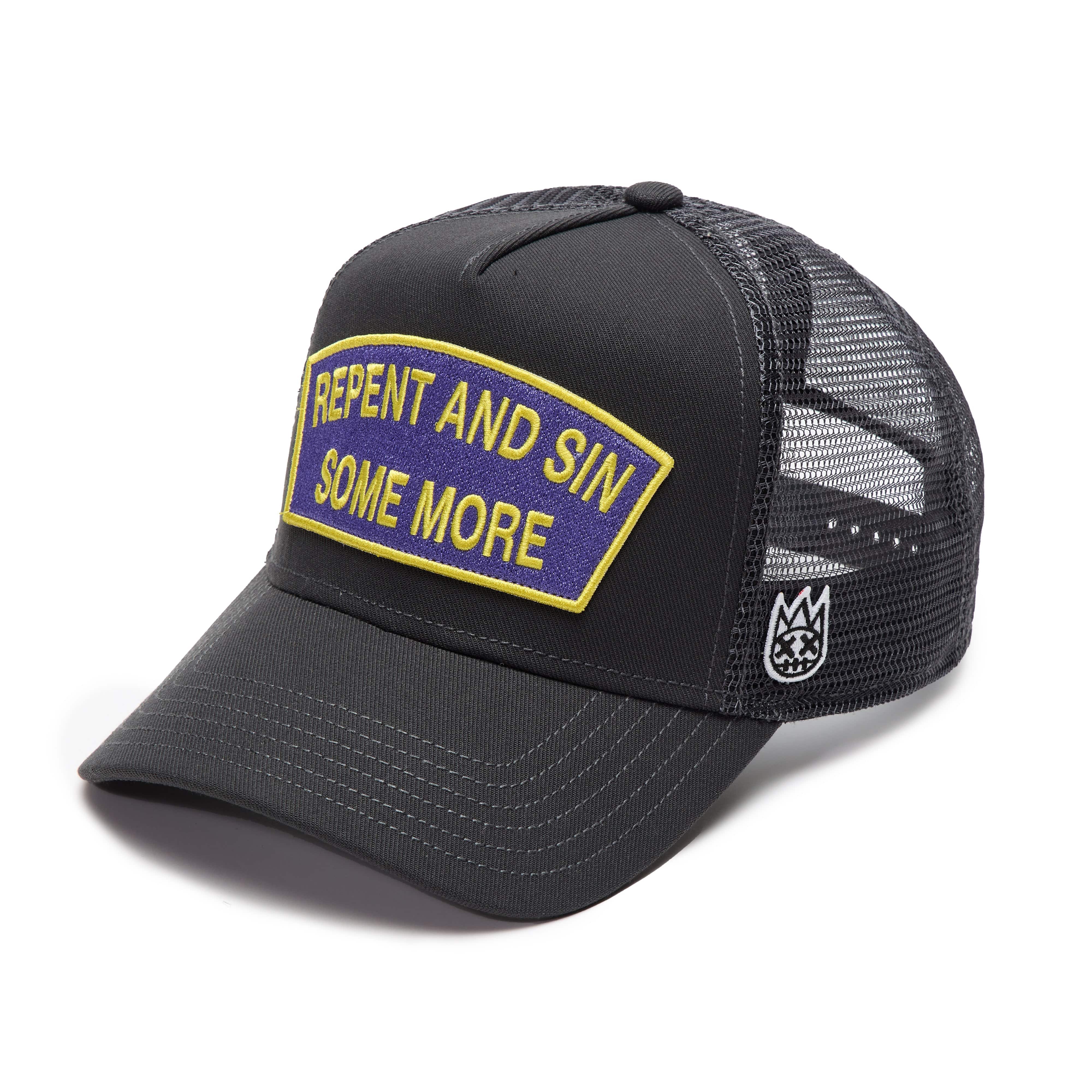 Cult's Logo Mesh Back Trucker Hat "Repent And Sin Some More" in Forged Iron - Image 2