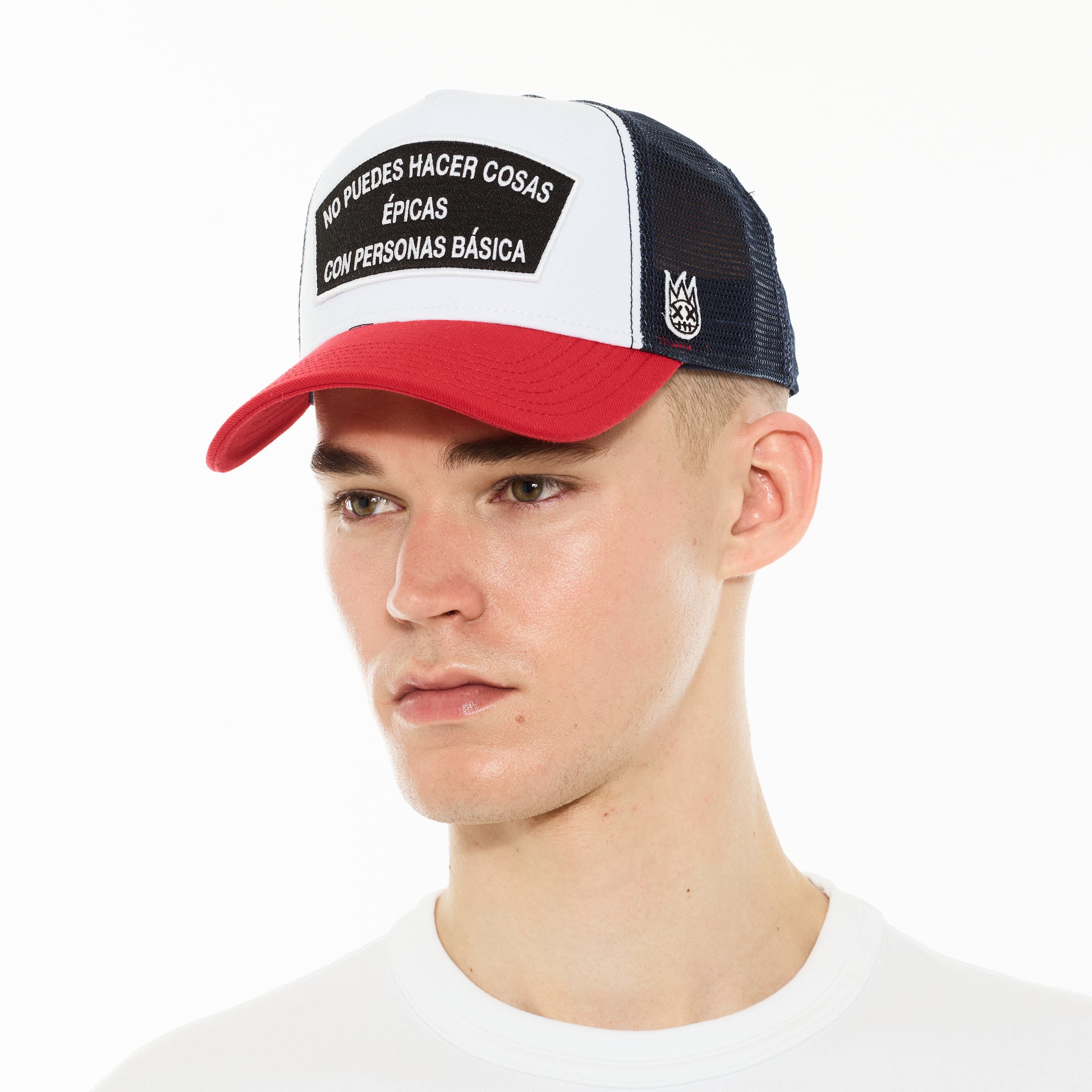Cult's Logo Mesh Back Trucker Hat "Spanish Epic Shit" in White - Image 4