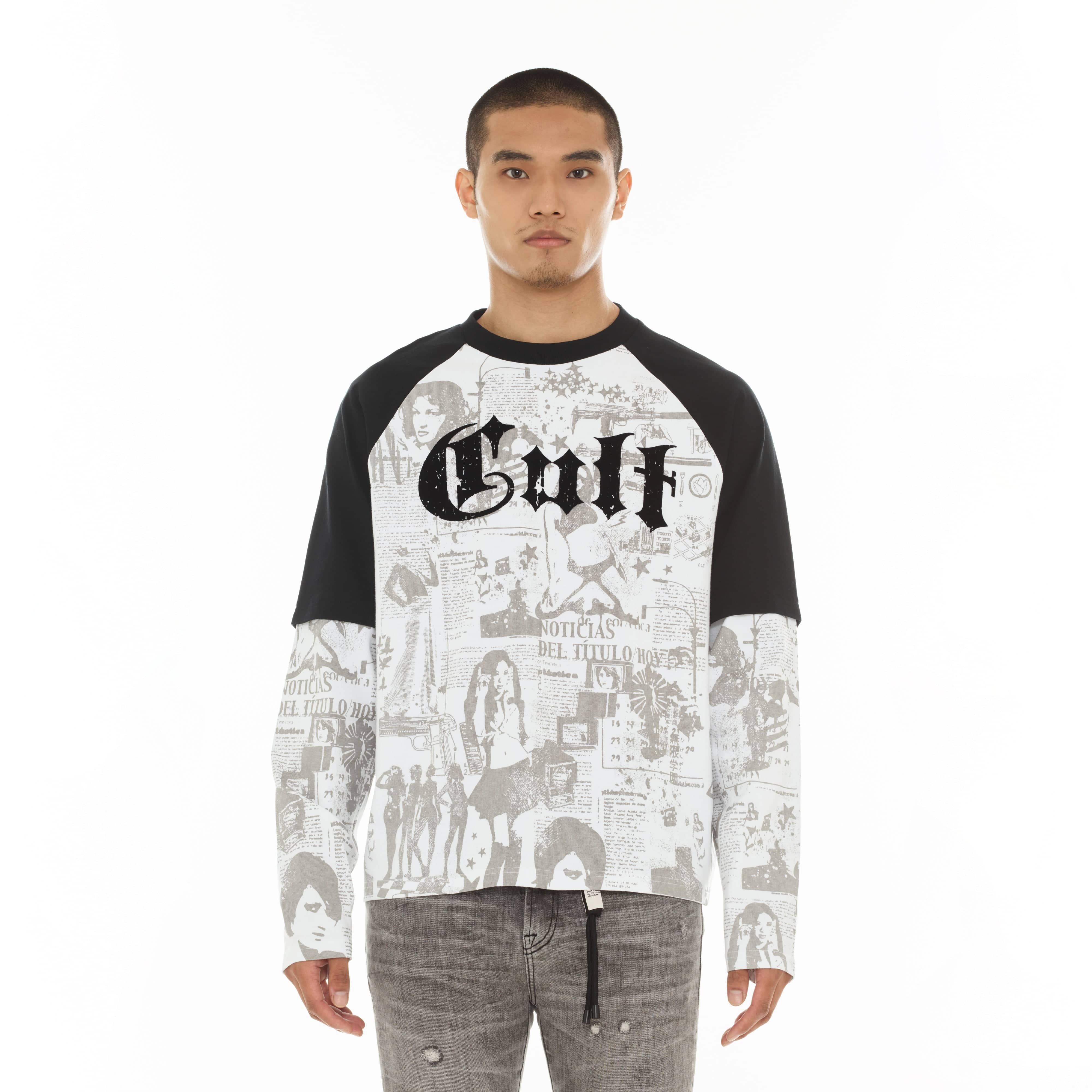 Cult's Long Sleeve Layered Raglan Tee "Propaganda" in White - Image 2