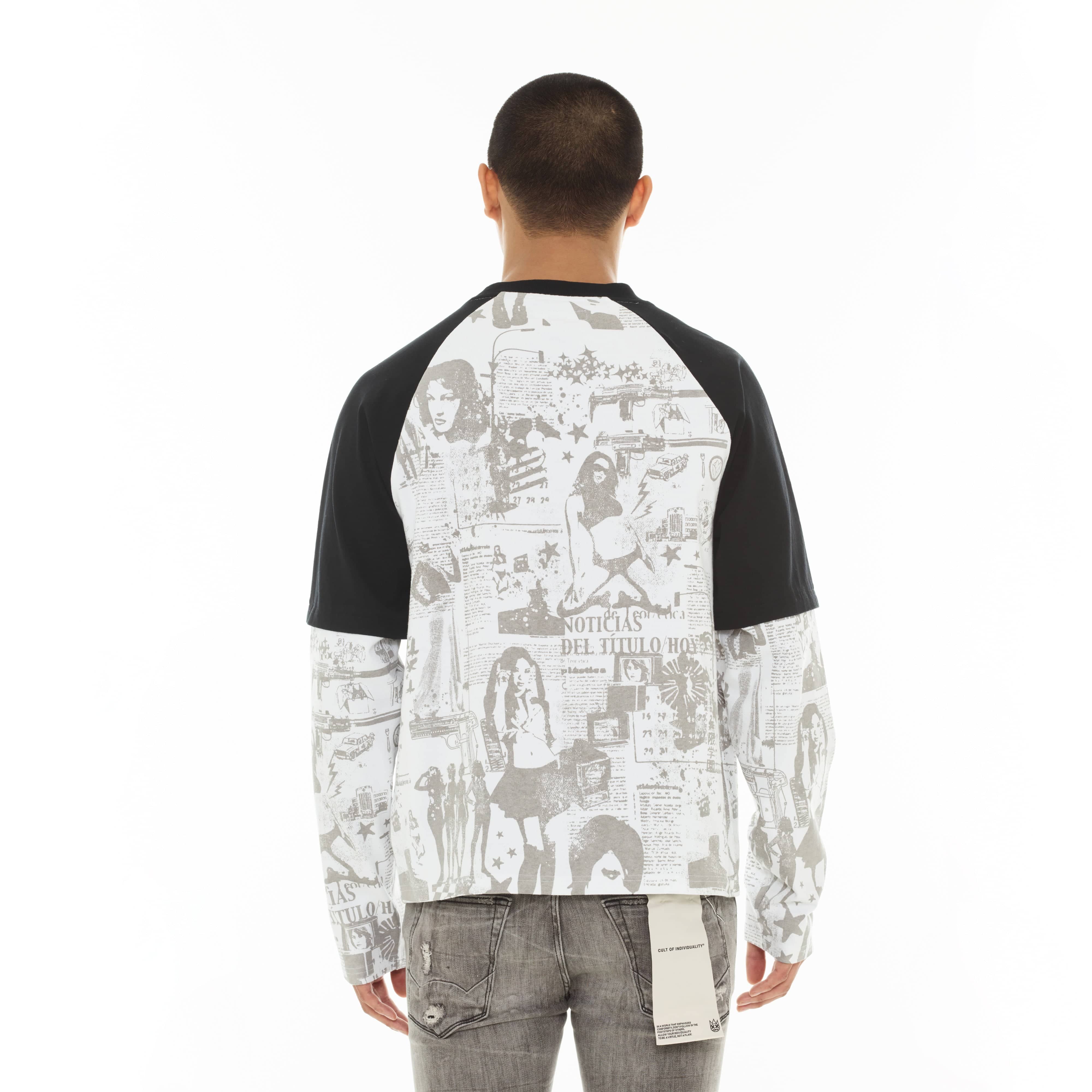 Cult's Long Sleeve Layered Raglan Tee "Propaganda" in White - Image 3