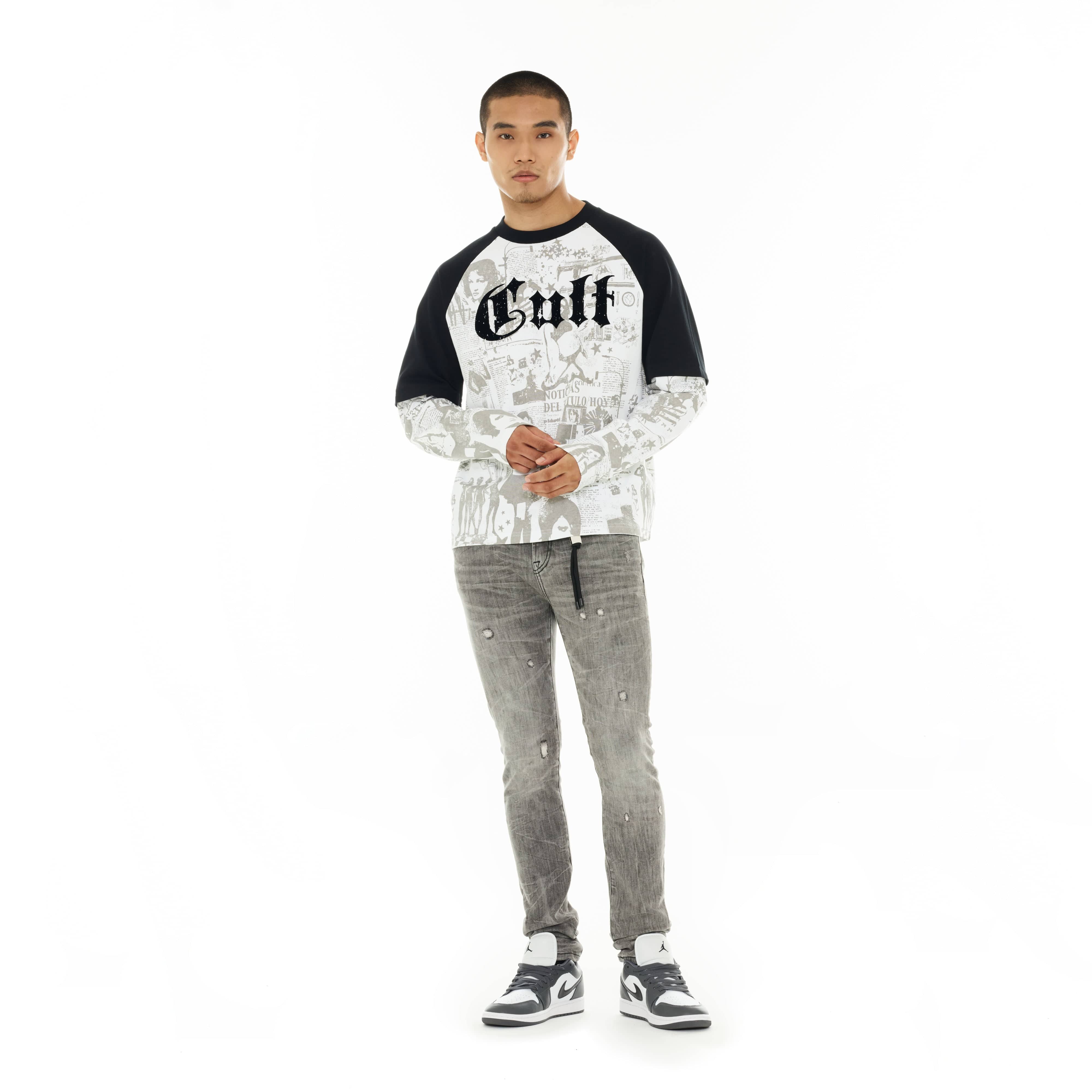 Cult's Long Sleeve Layered Raglan Tee "Propaganda" in White - Image 4