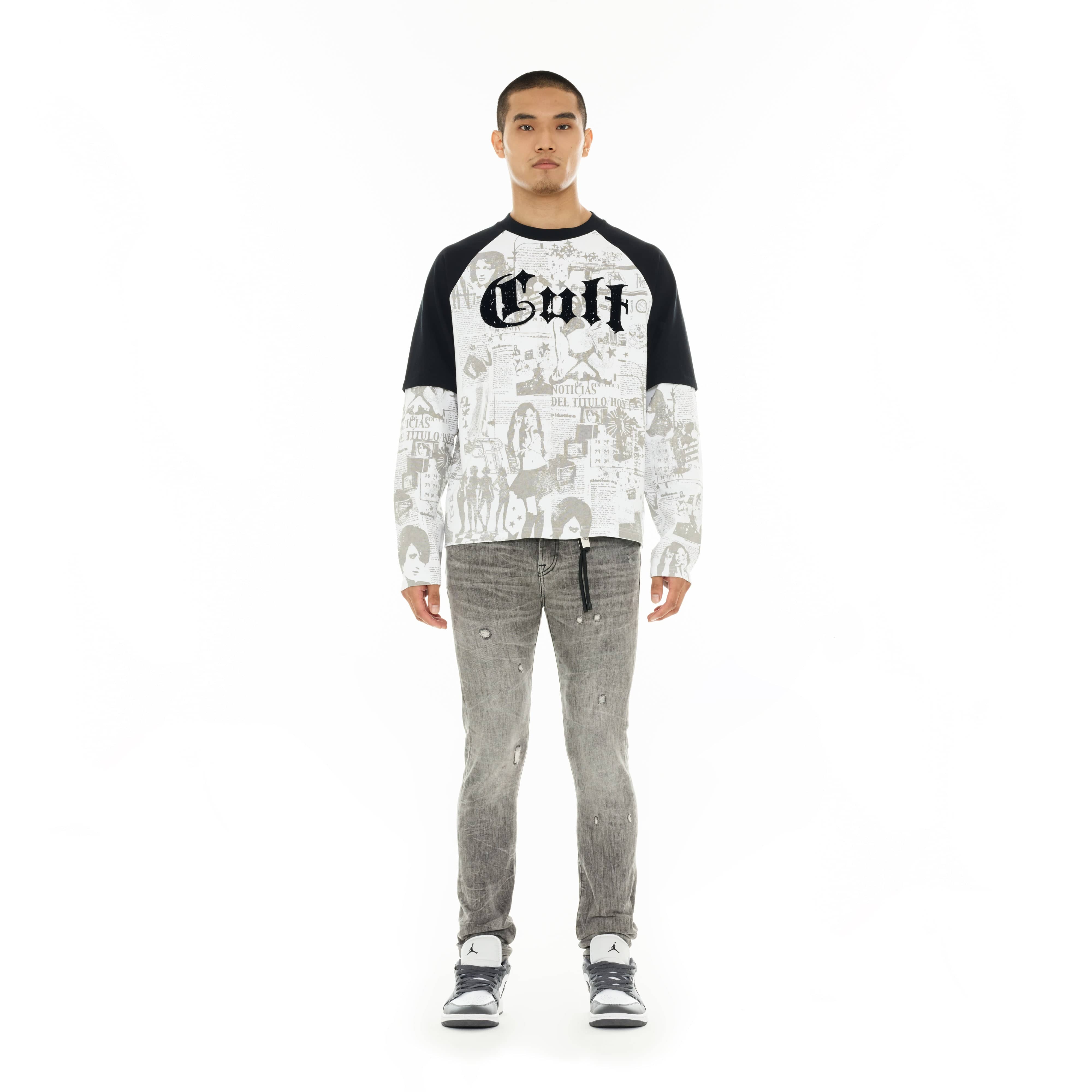 Cult's Long Sleeve Layered Raglan Tee "Propaganda" in White - Image 5