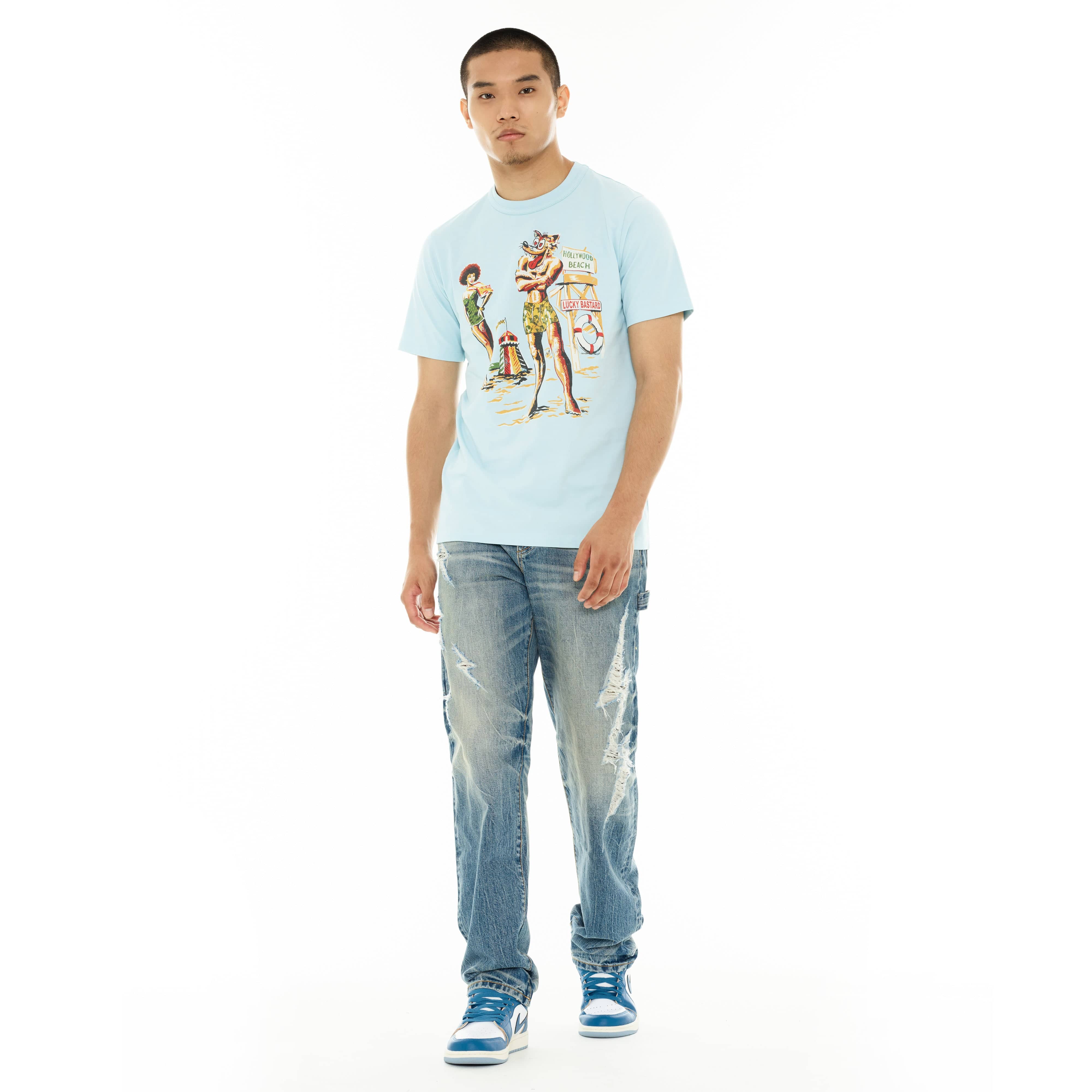 Cult's Lucky Bastard Short Sleeve Crew Neck Tee "Hollywood Beach" in Blue Glow - Image 5